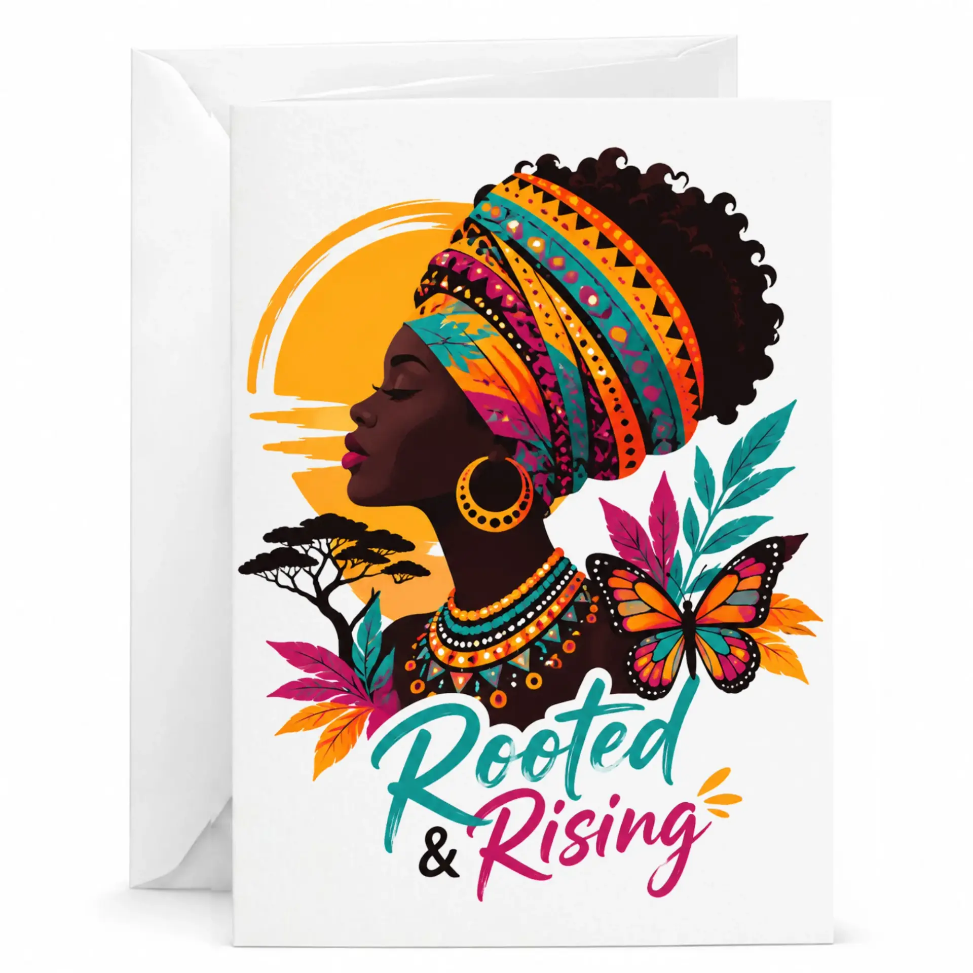 Rooted and Rising Greeting Card Inspirational Afrocentric Art Note Card with Matching Envelope for Encouragement