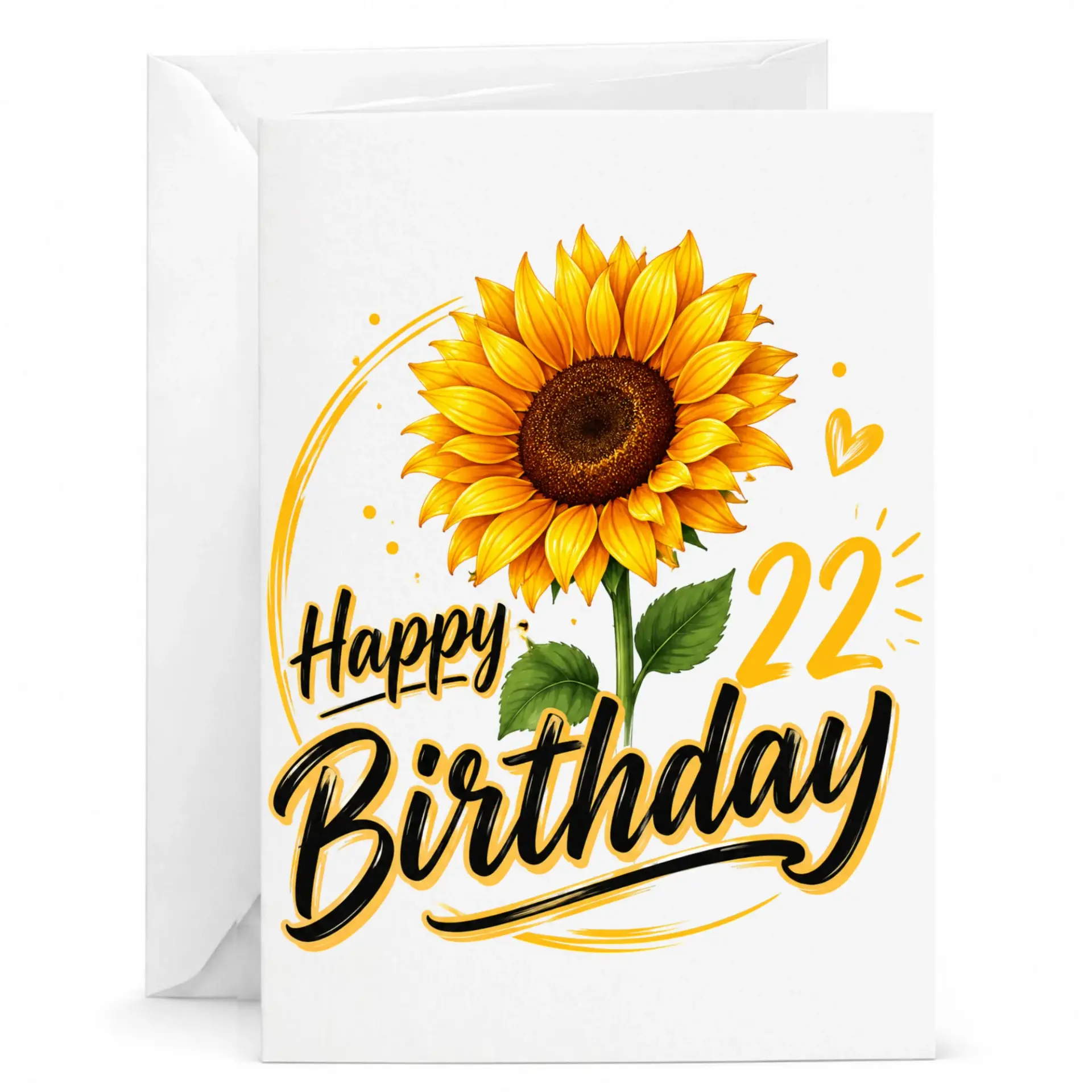 Birthday Card Floral Sunflower Design Celebrating 22nd Milestone Custom Greeting Card with Envelope for Special Occasions