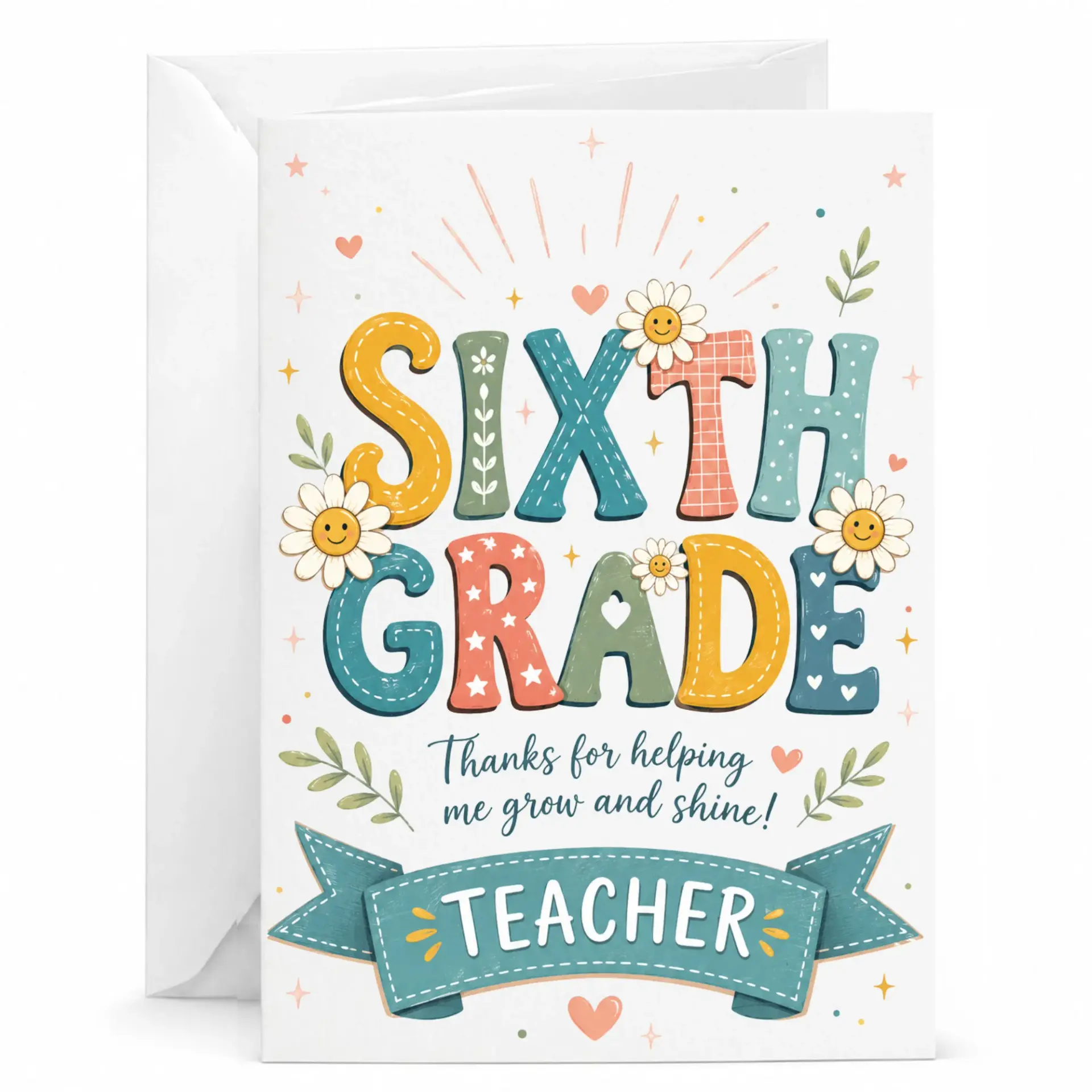 Card for Teacher Sixth Appreciation Floral Illustration Design Professional Folded Greeting