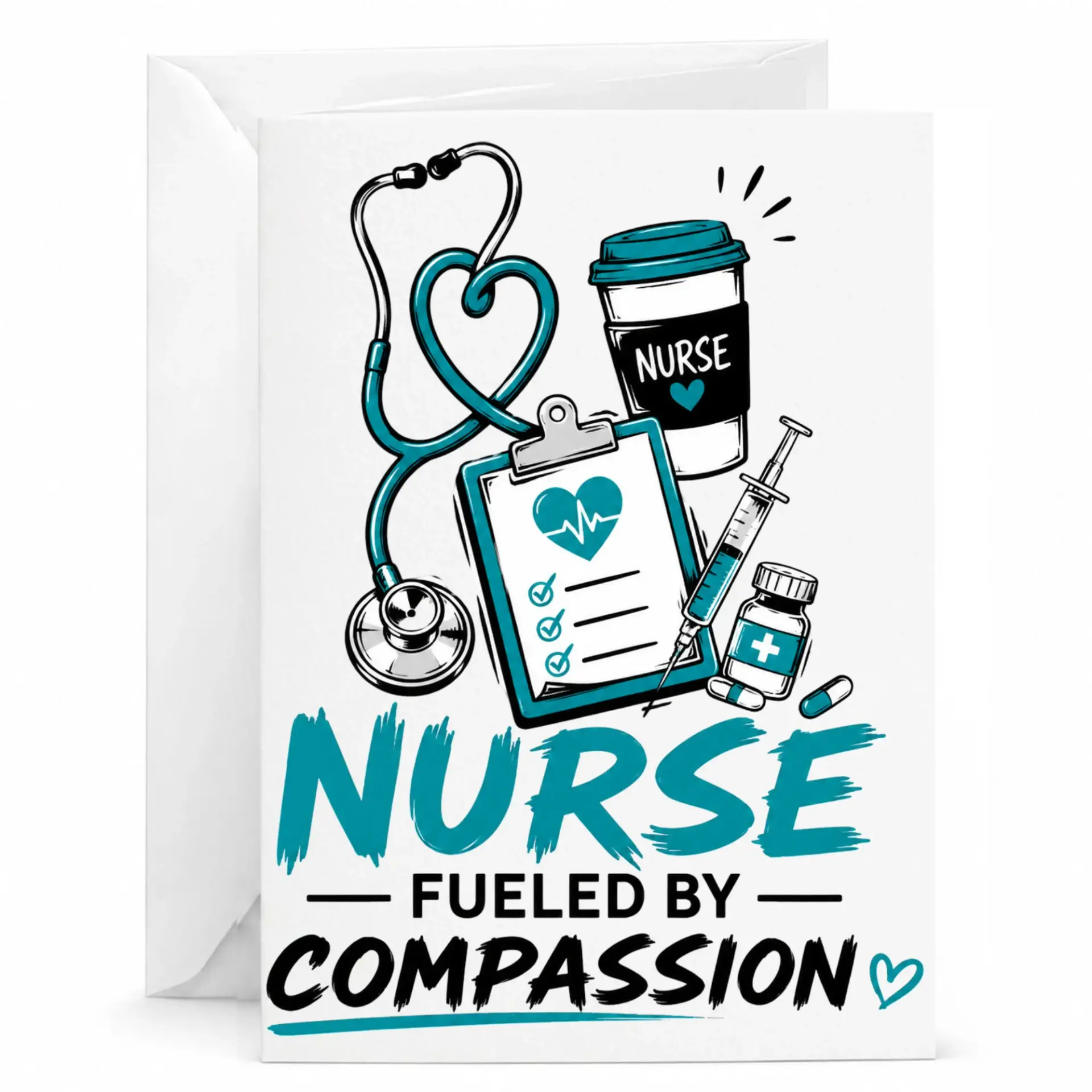 Greeting Card for Nurse Fueled by Compassion Medical Professional Appreciation Healthcare Worker Gift Stationery