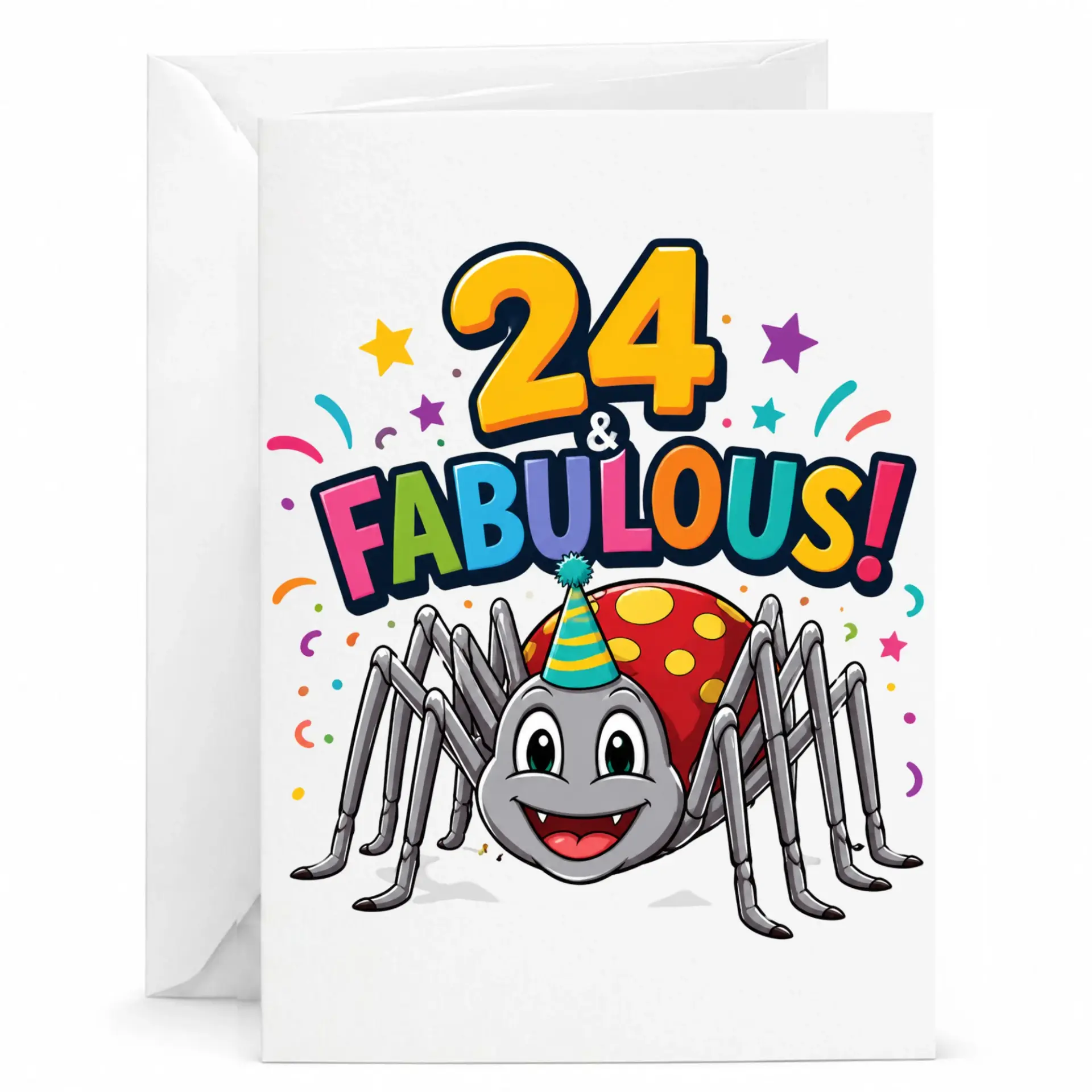 Birthday Card 24 & Fabulous Funny Spider Graphic Design Greeting Card for Twenty Fourth Birthday Celebration