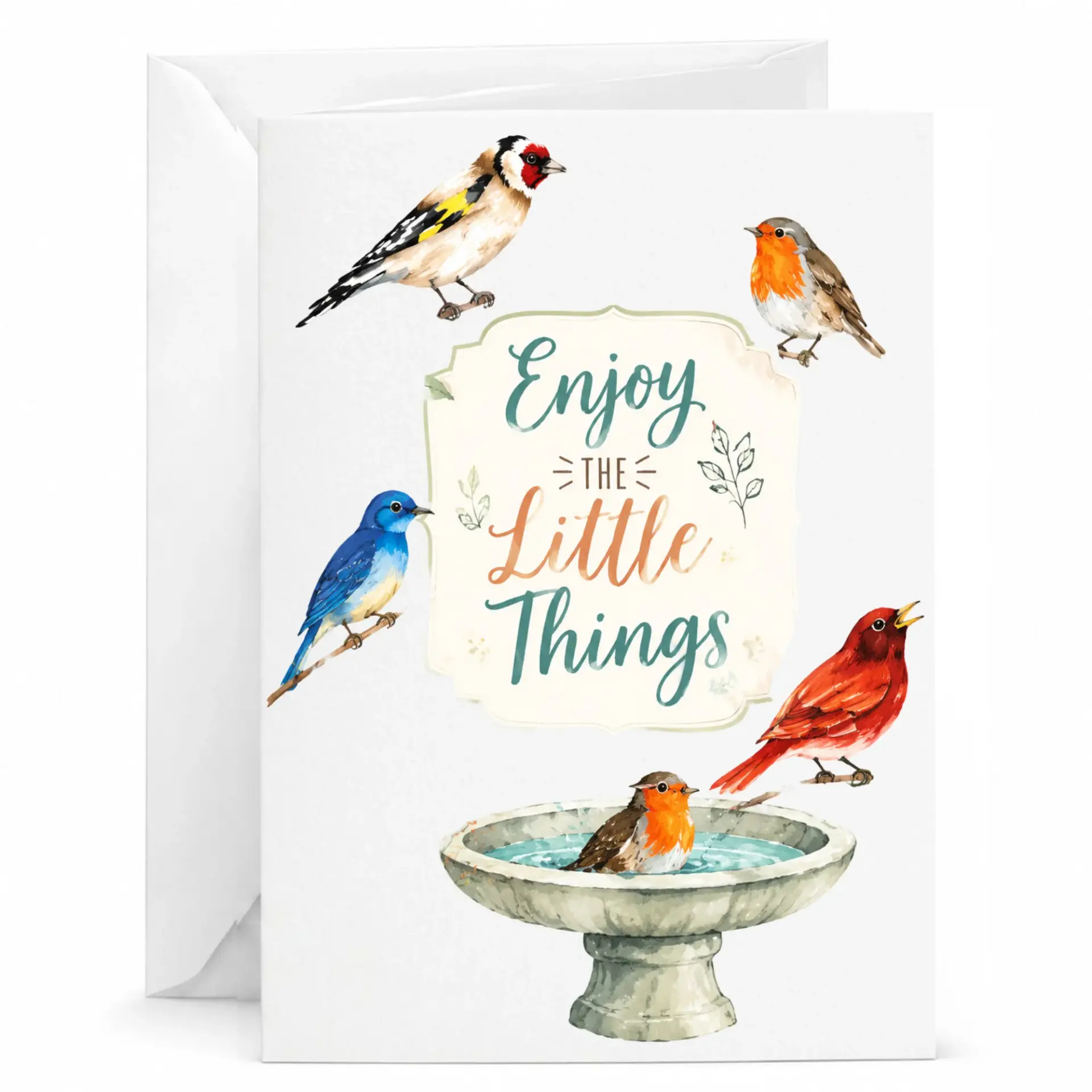 Enjoy the Little Things Greeting Card with Whimsical Bird Artwork for Birthday Thank You and Encouragement Occasions
