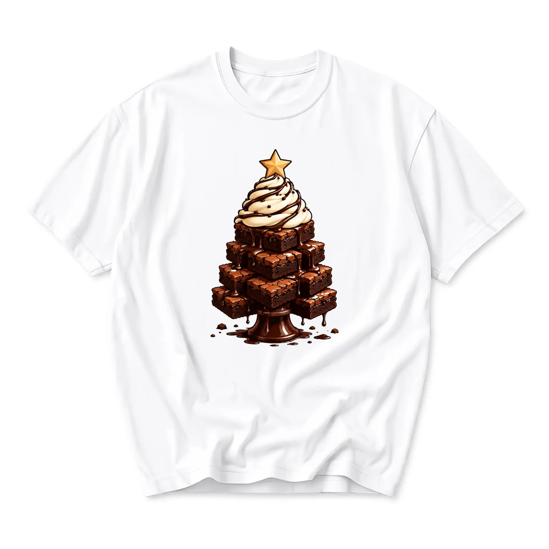 Graphic Tee Unisex Christmas Brownie Tree Shirt Holiday Dessert Inspired Casual Crew Neck Top for Winter Season