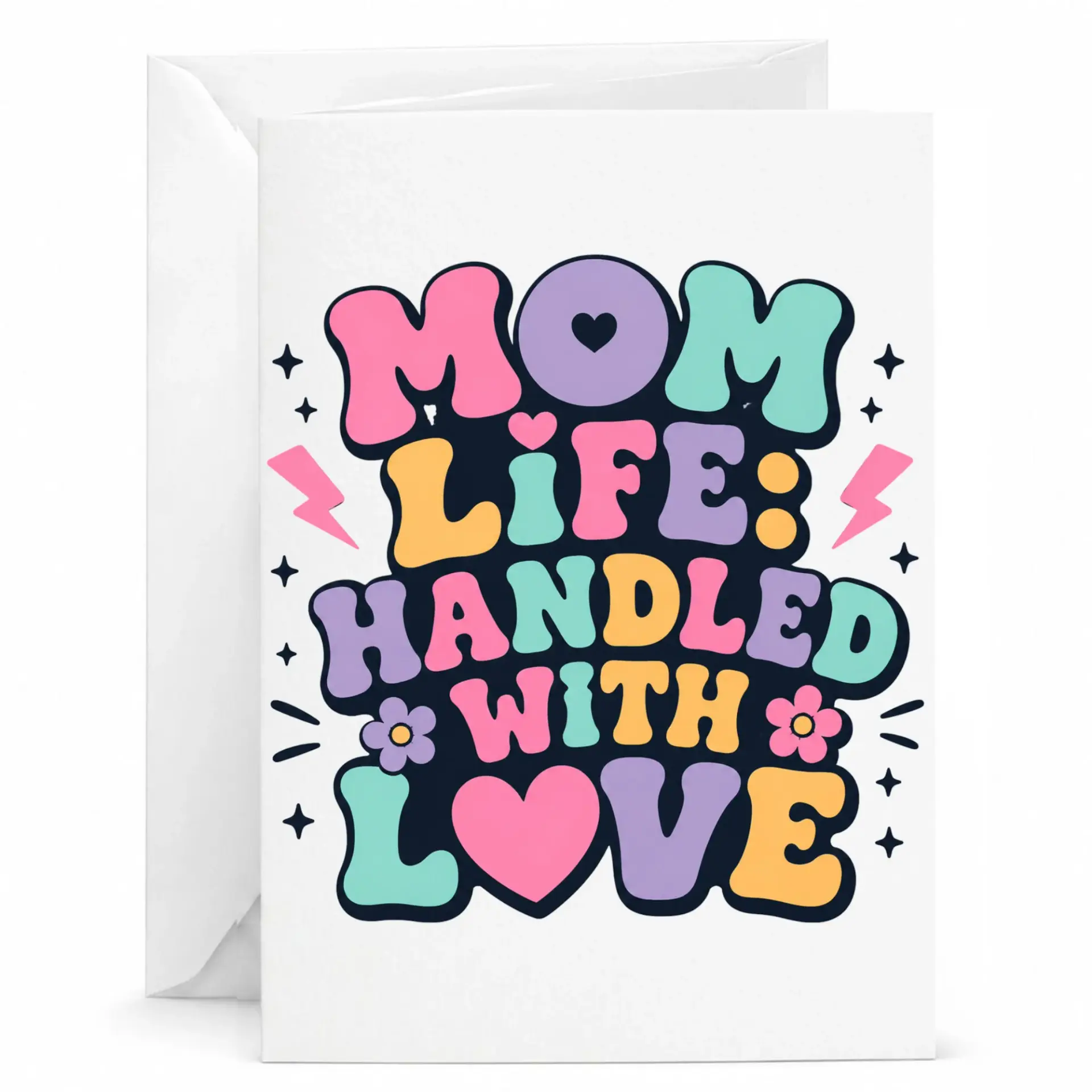 Personalized Greeting Card Mom Life Handled with Love Retro Typography