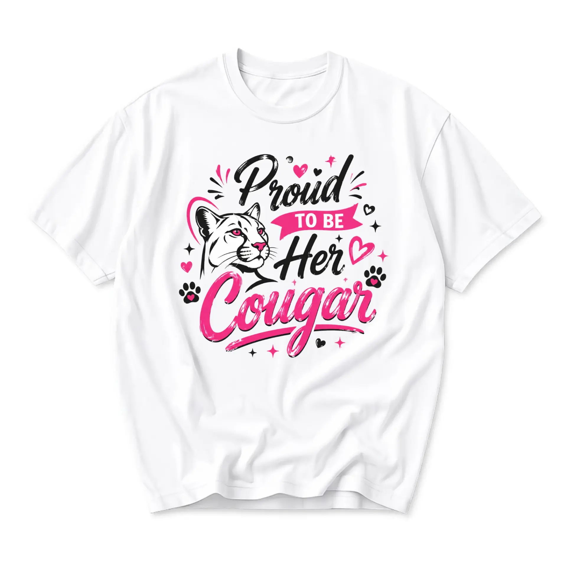 Funny Shirt Proud to Be Her Cougar Graphic Tee Casual Unisex Crew Neck Top for Every Day Wear and Self Expression