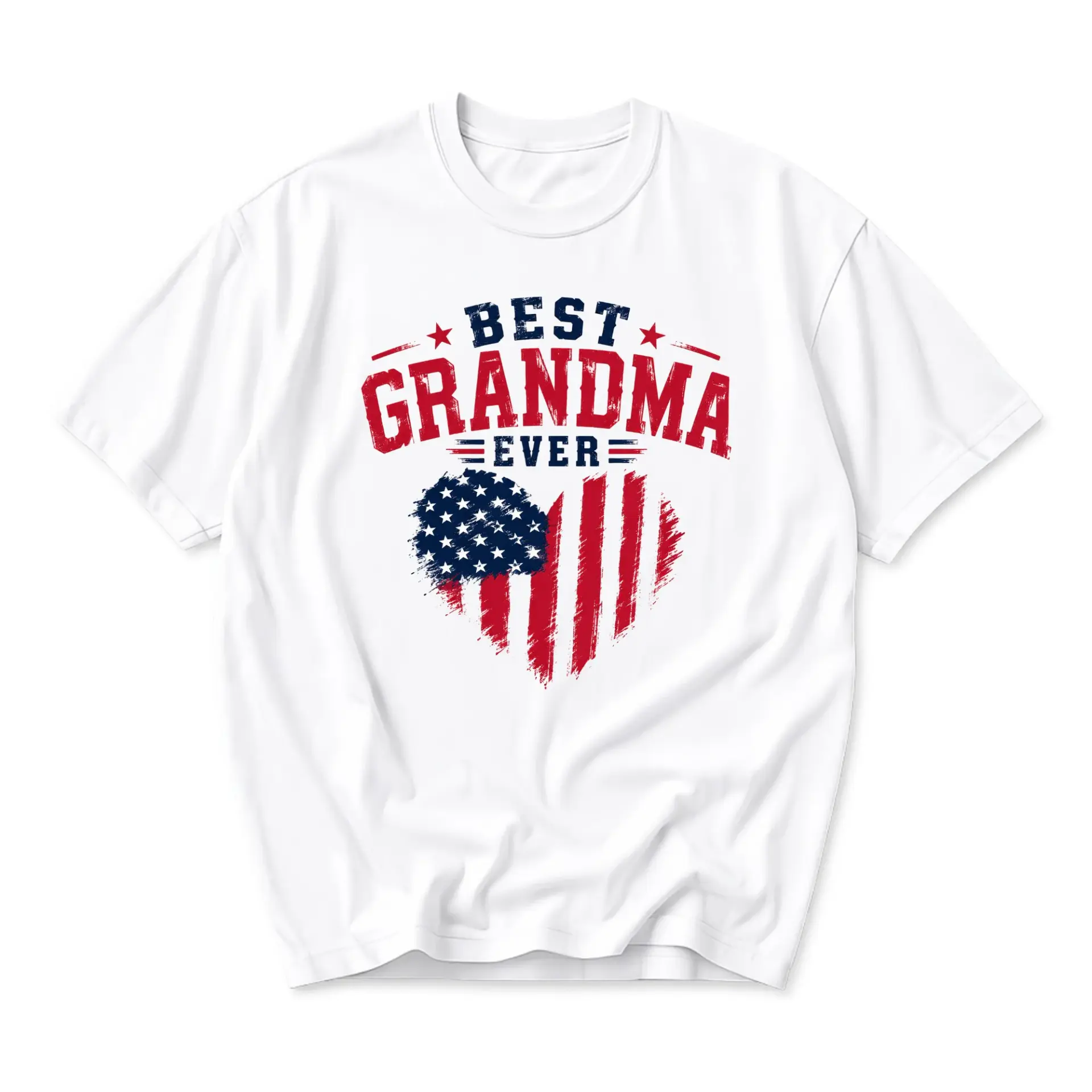 Funny Shirt Best Grandma Ever American Flag Heart Graphic Tee Unisex Casual
