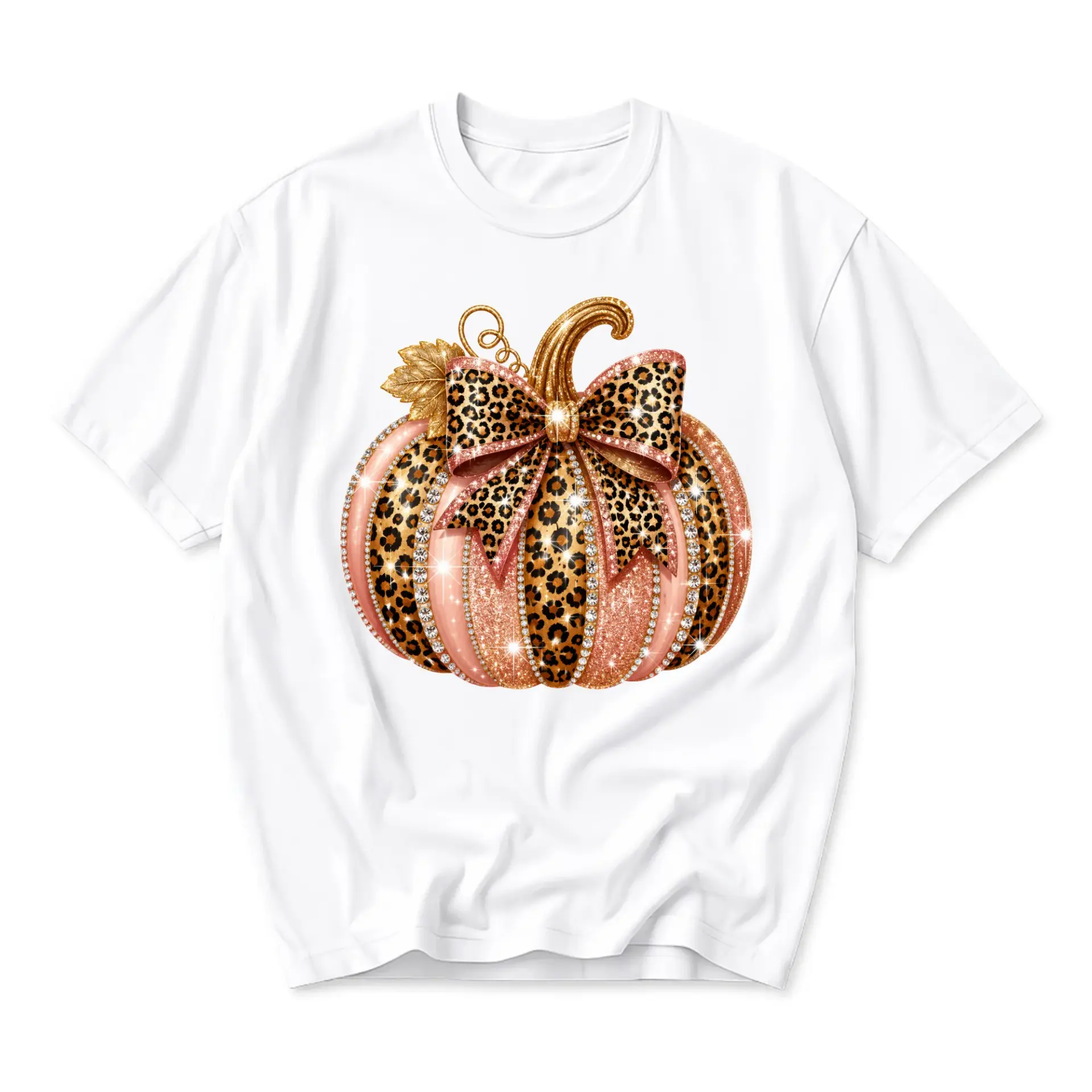 Graphic Tee Pumpkin Leopard Print Design Unisex Crew Neck Short Sleeve Casual Cotton Blend Fashion Summer Autumn Top