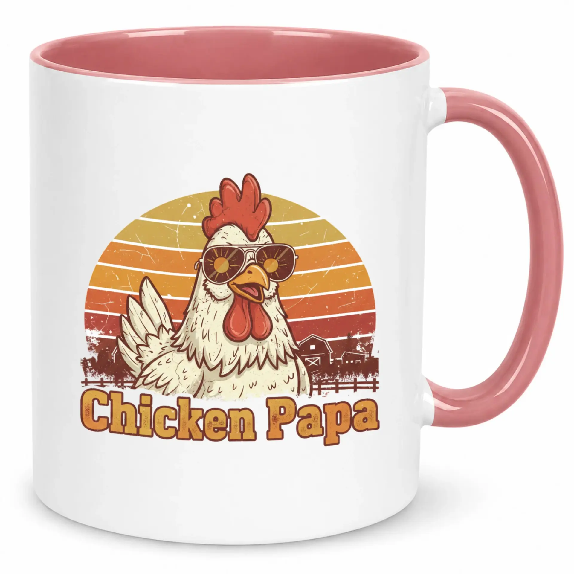 Funny Chicken Papa Ceramic Coffee Mug with Sunglasses Design Vintage Sunset Accent 11 Oz or 15 Oz Drinkware Gift
