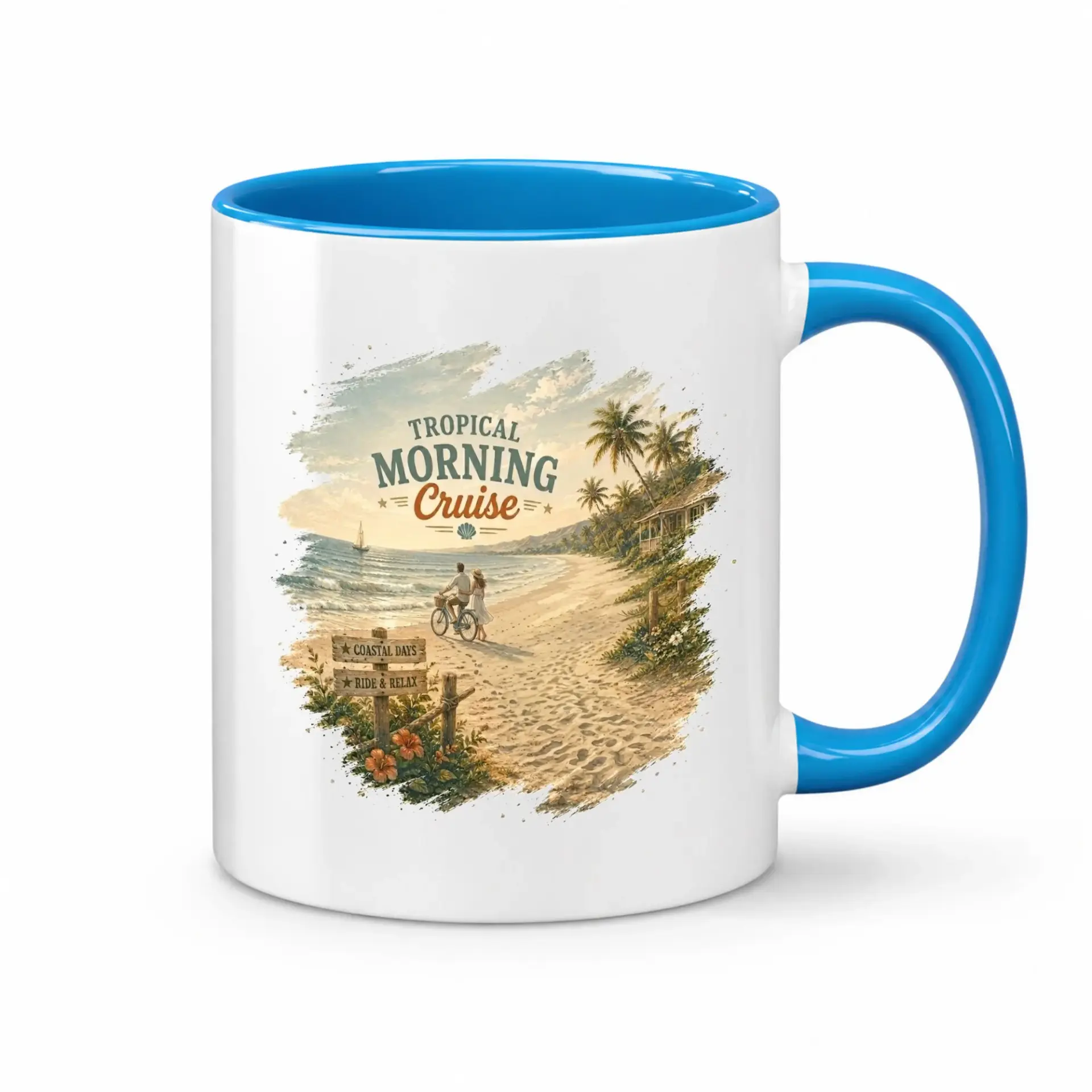 Tropical Beach Ceramic Mug Coffee Cup Featuring Relaxing Ocean View Artwork with
