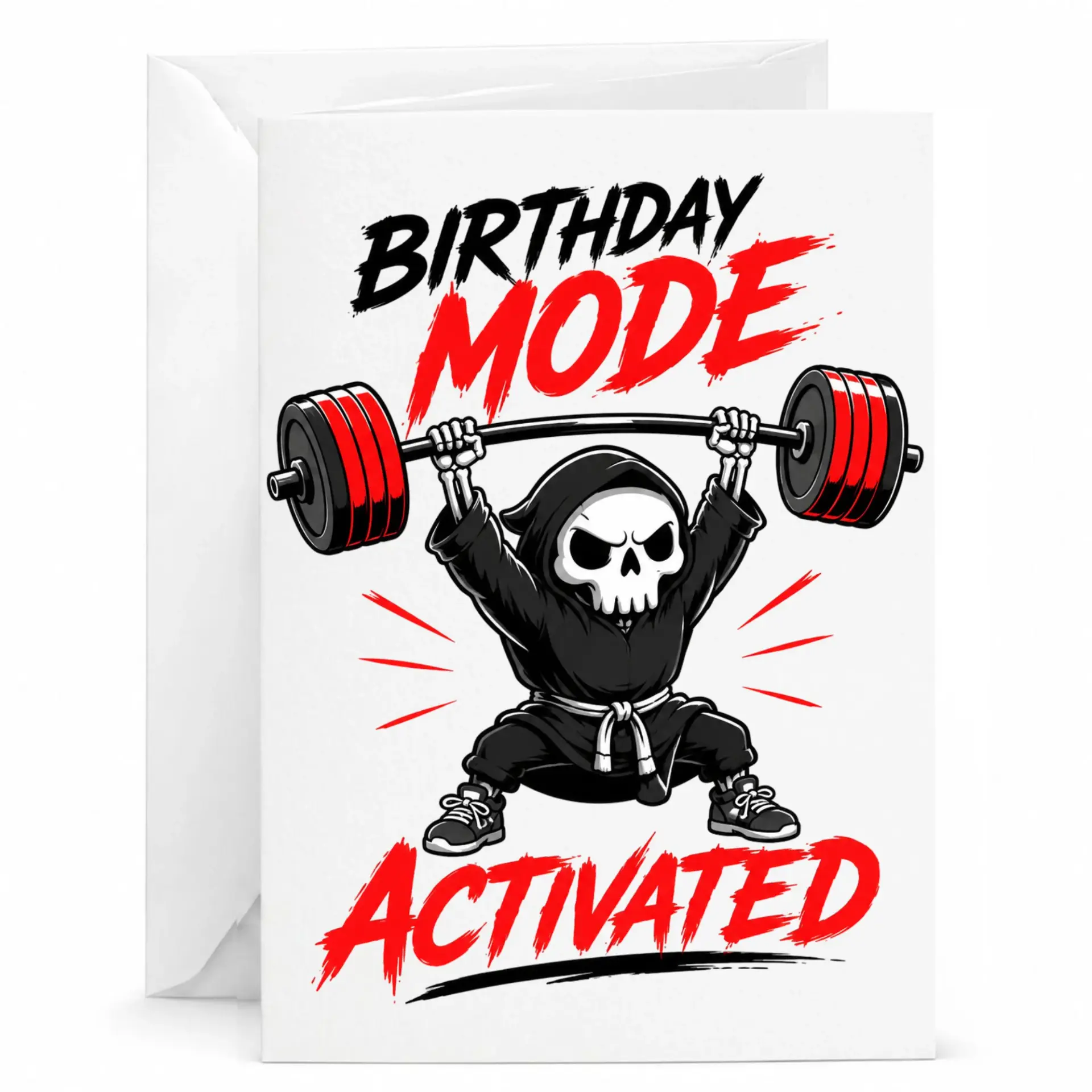 Birthday Card Funny Weightlifter Skeleton Gym Theme Greeting Card for Fitness Enthusiasts 5x7 Inches with Envelope
