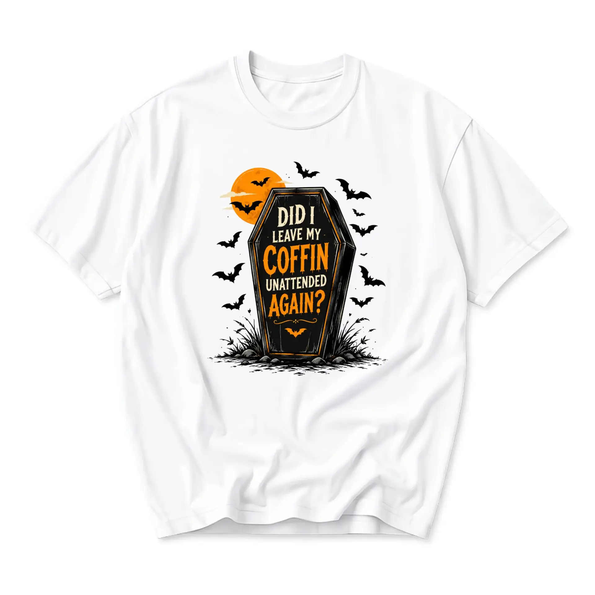 Funny Shirt Did I Leave My Coffin Unattended Again Graphic Tee Unisex Crew Neck Short Sleeve Casual Cotton Blend Top