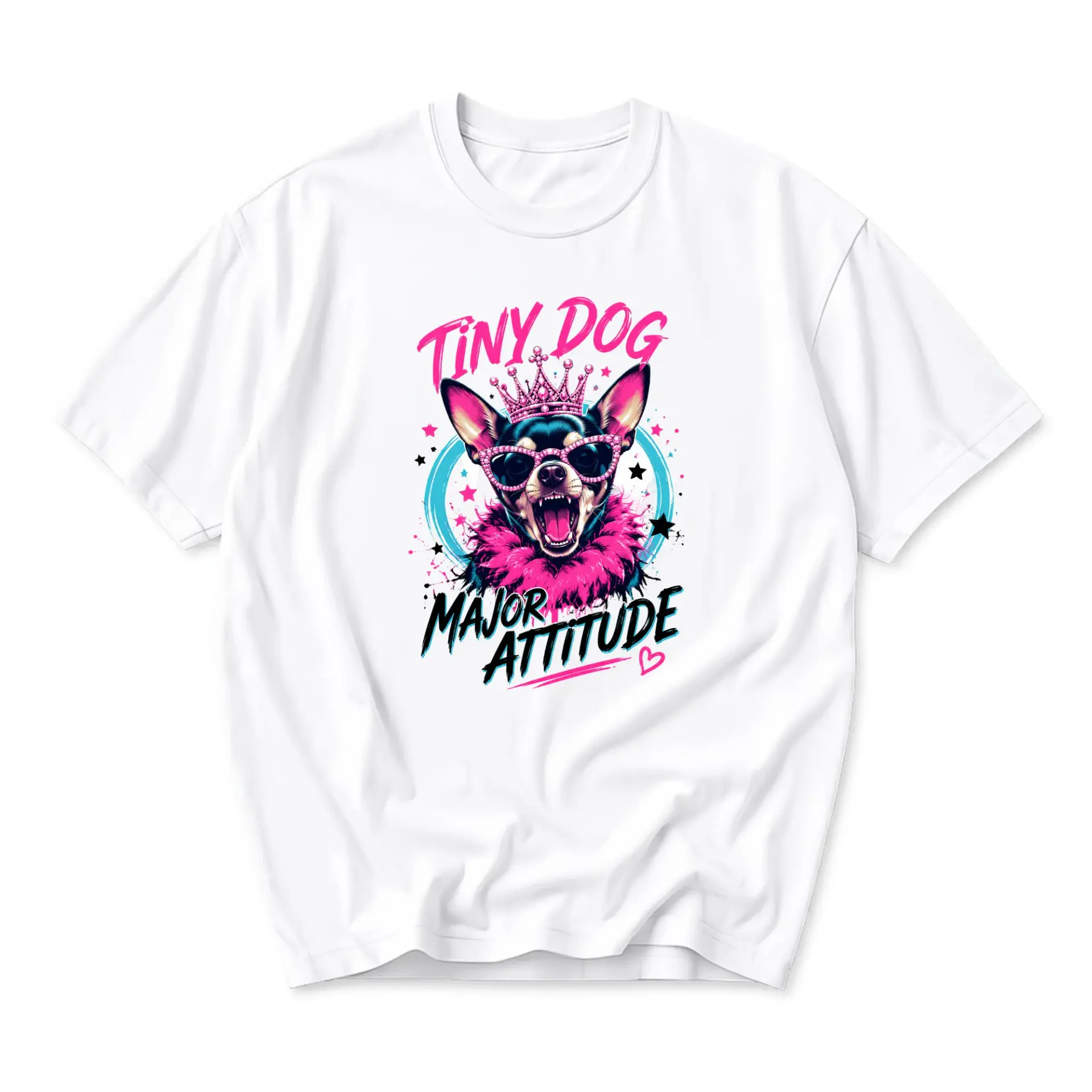 Funny Shirt Tiny Dog Major Attitude Graphic Tee Unisex Crew Neck Short Sleeve Casual Cotton Blend Comfortable Apparel