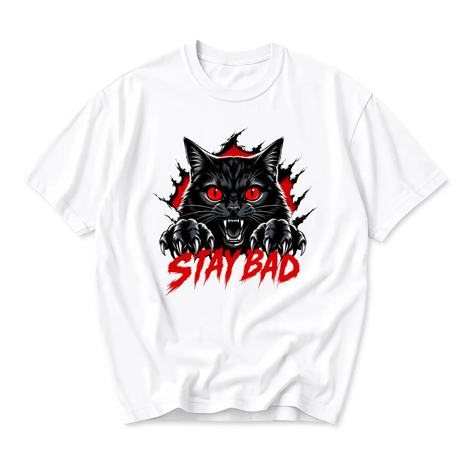 Graphic Tee Stay Bad Cat Shirt Unisex Crew Neck Short Sleeve Casual Cotton Blend Apparel for Everyday Wear