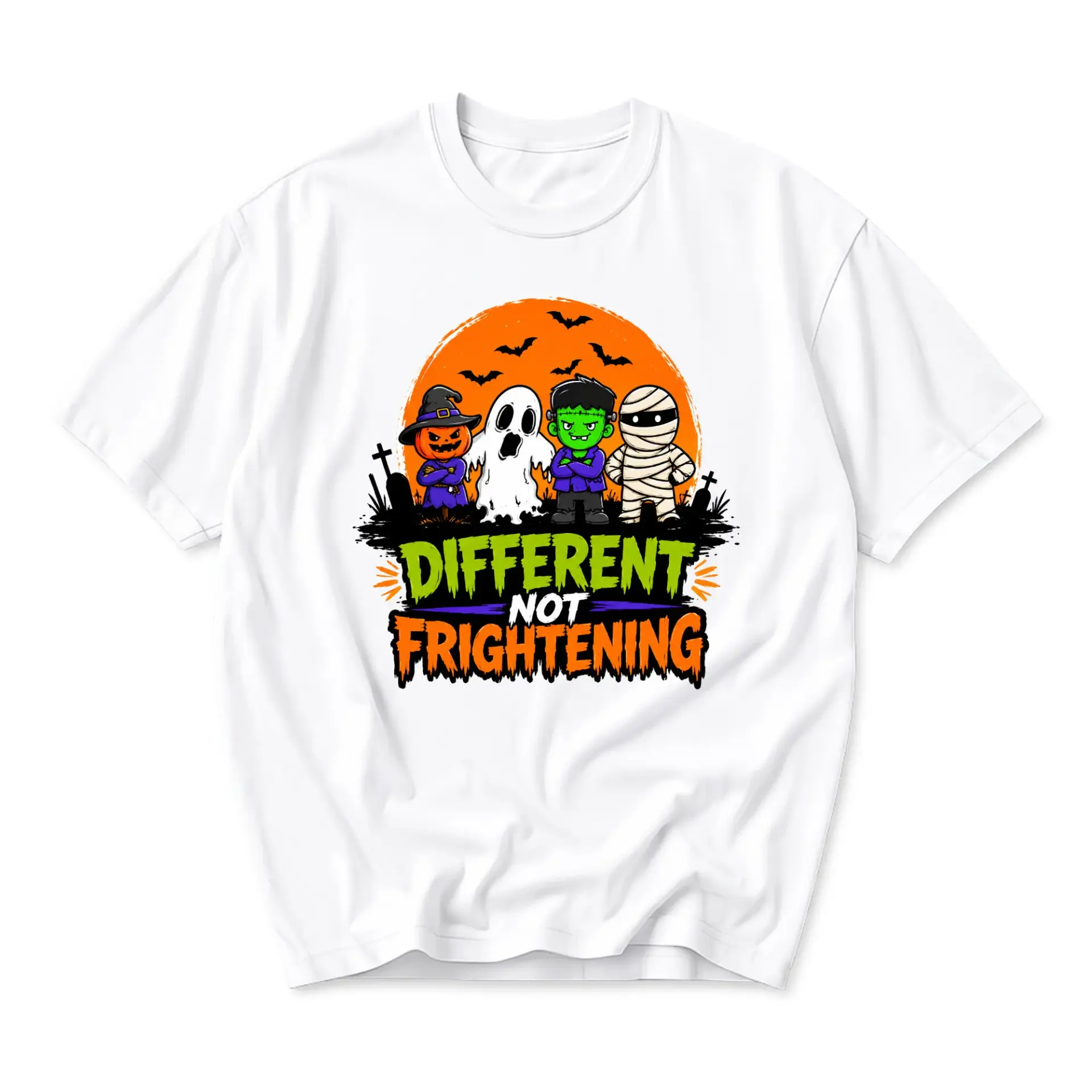 Graphic Tee Different Not Frightening Halloween Costume Shirt Unisex Casual Crew Neck Apparel for Holiday Enthusiasts
