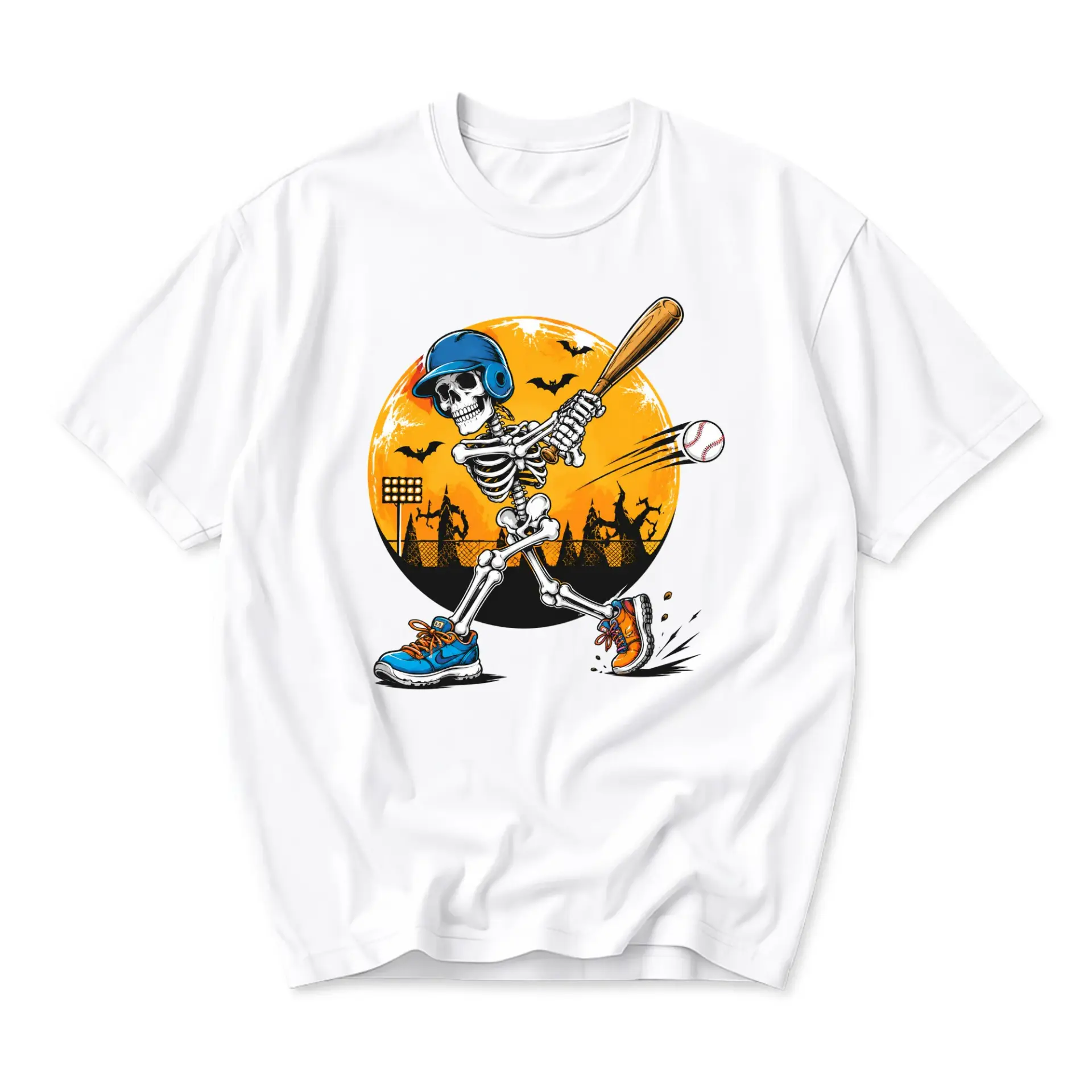 Graphic Tee Baseball Skeleton Unisex Crew Neck Shirt Sporty Halloween Aesthetic Casual Cotton Blend Apparel