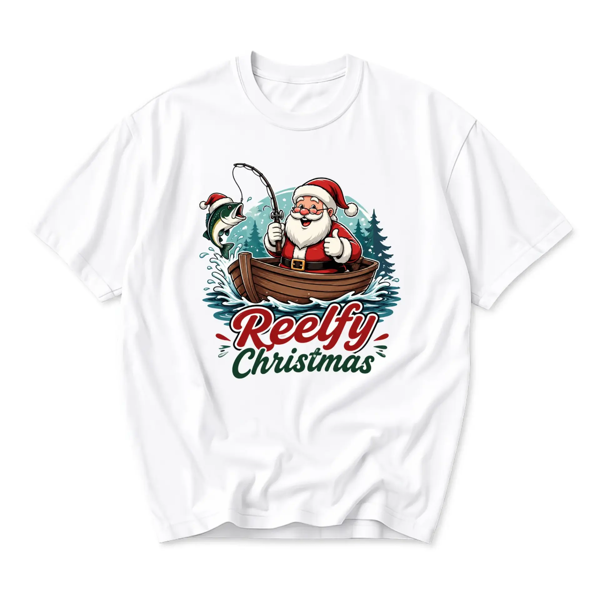 Graphic Tee Funny Santa Fishing Shirt Reelfy Christmas Apparel for Holiday
