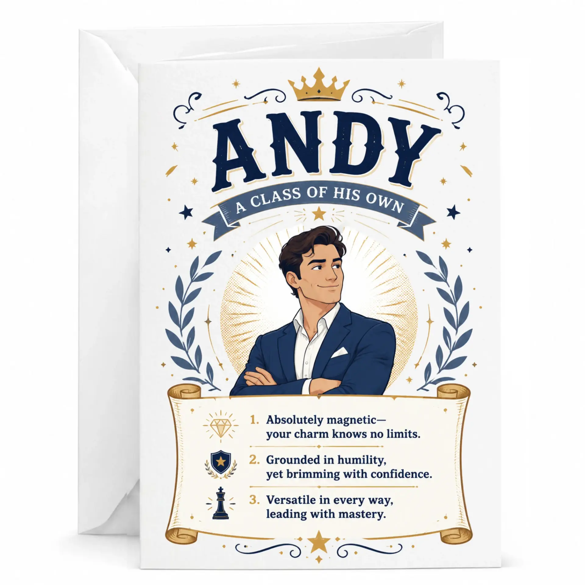 Greeting Card for Andy Featuring Classy Illustration and Personalized Appreciation Message for Someone Special