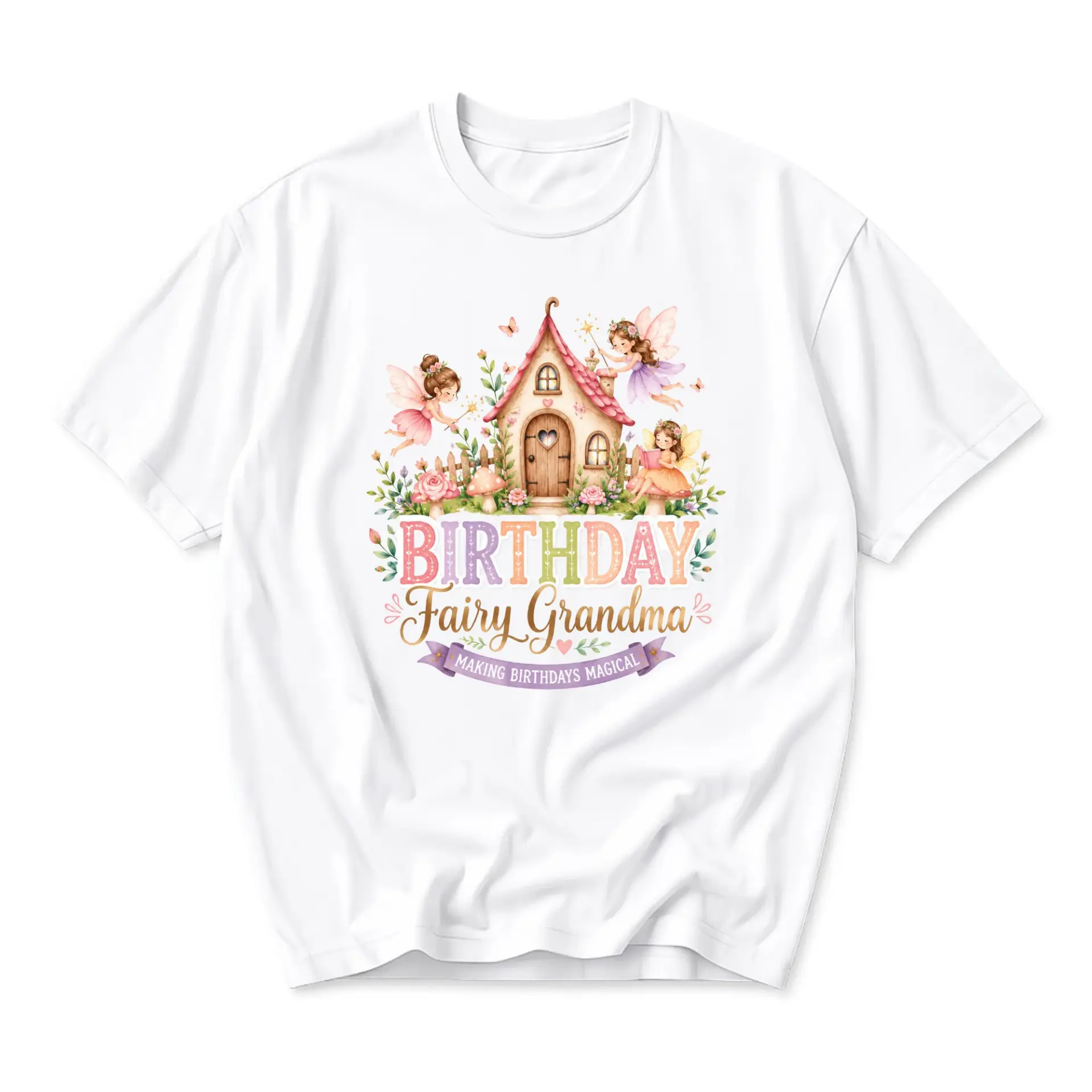 Graphic Tee Birthday Fairy Grandma Shirt Whimsical Fantasy Garden