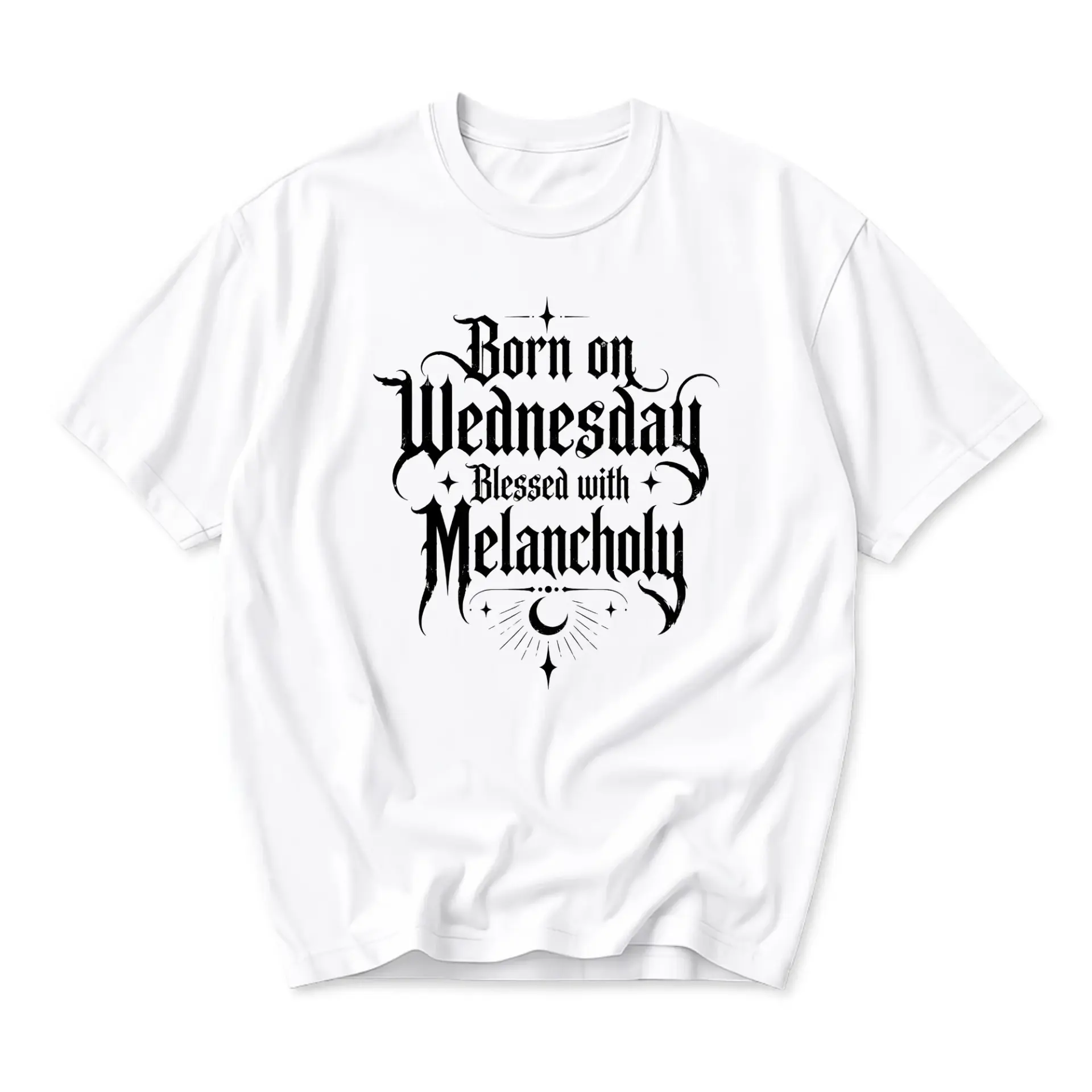 Funny Shirt Born on Wednesday Blessed with Melancholy Graphic Tee Unisex Crew Neck Casual Cotton Blend Top