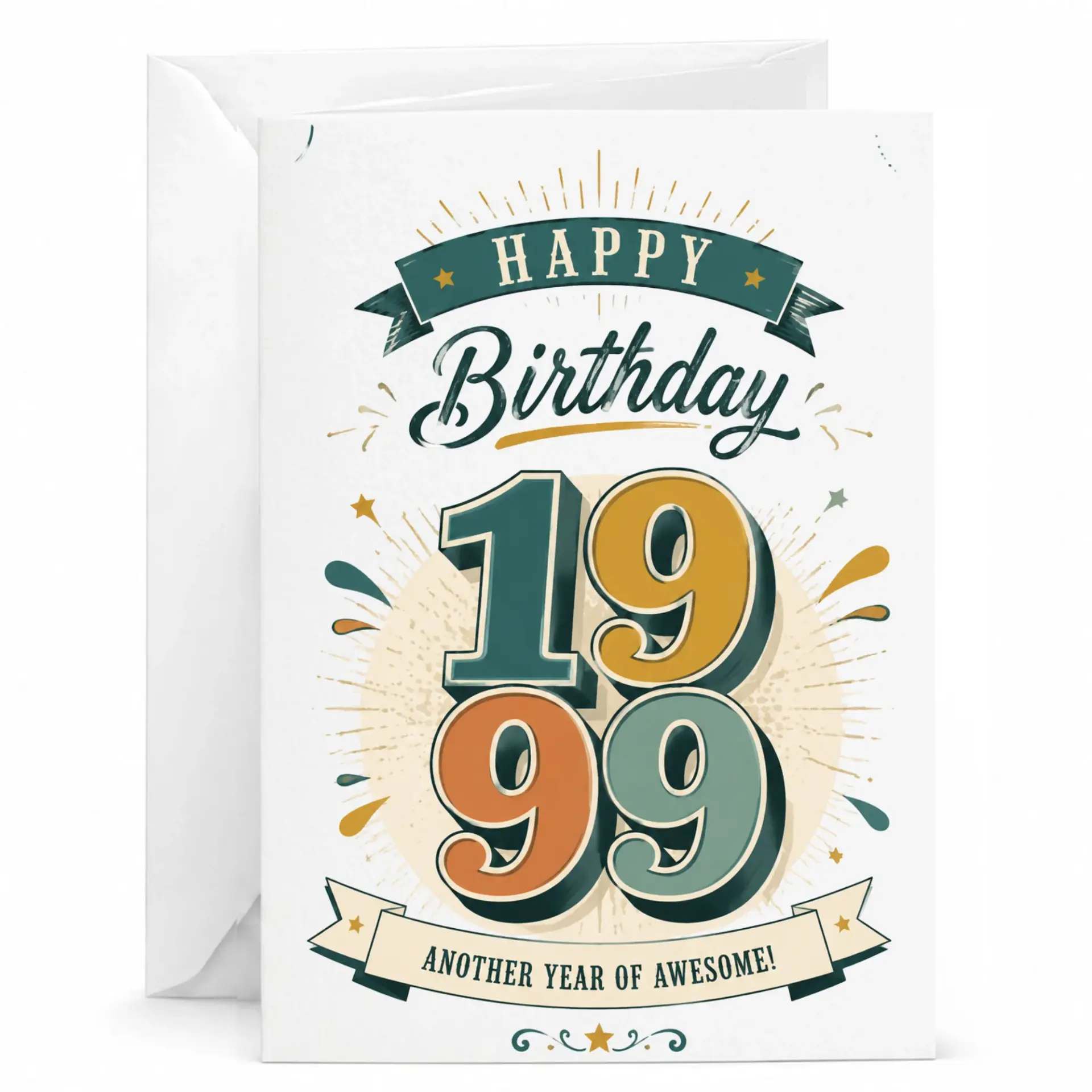Birthday Card Vintage Style 1999 Greeting Card Retro 25th Birthday Milestone Celebration for Friend Family Member
