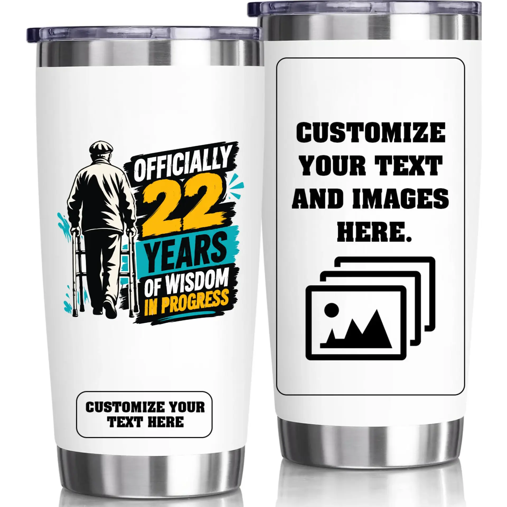 Stainless Steel Tumbler 20oz Funny Birthday Gift for Men Personalized Wisdom Design Insulated Travel Cup with Sliding Lid