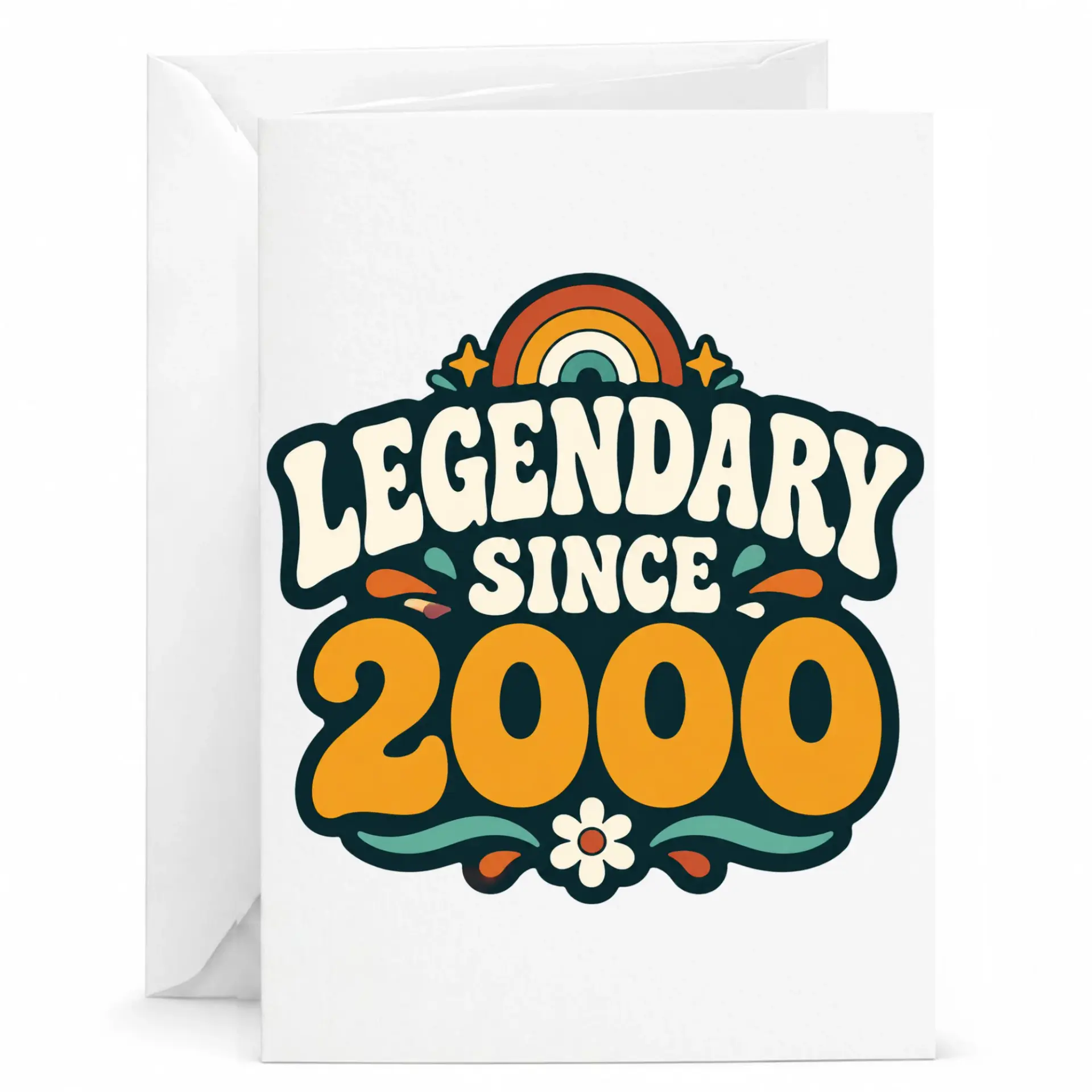 Greeting Card Legendary Since 2000 Vintage Retro Style Birthday Anniversary Celebration Stationery Note with Envelope