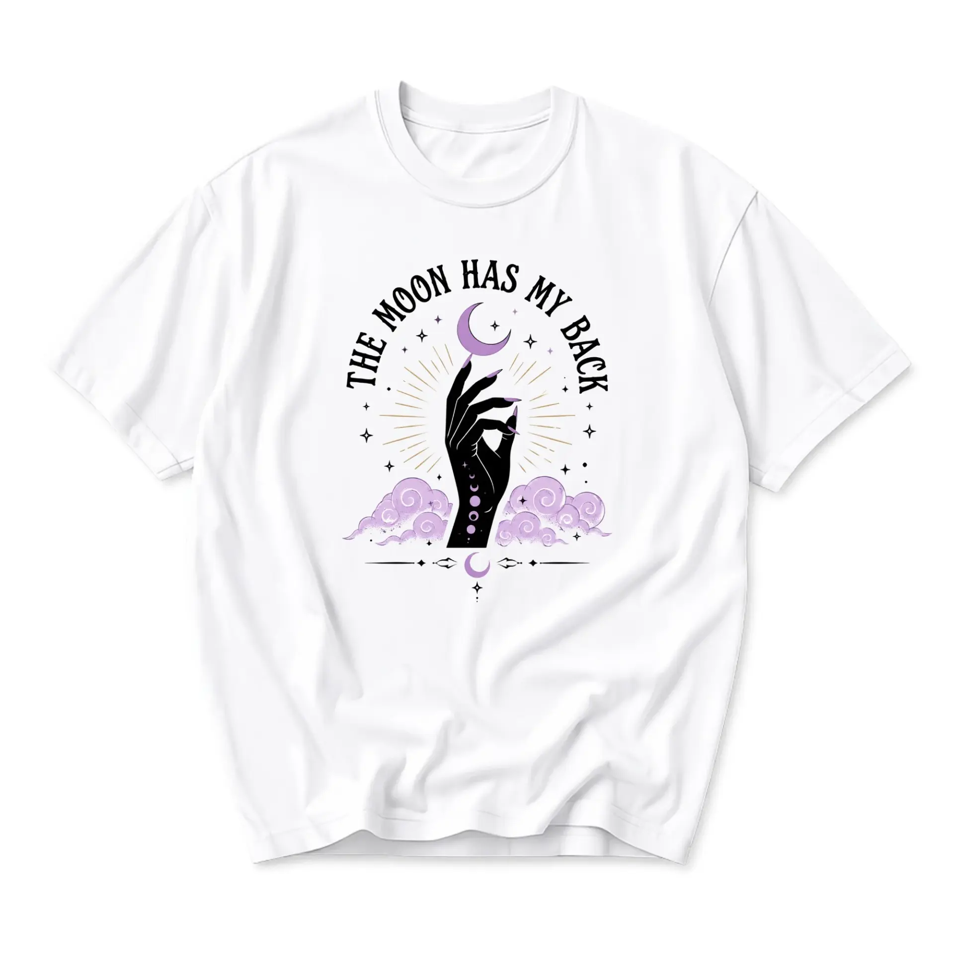 Graphic Tee the Moon Has My Back Celestial Hand Illustration Unisex Crew Neck Short Sleeve Casual Cotton T-Shirt