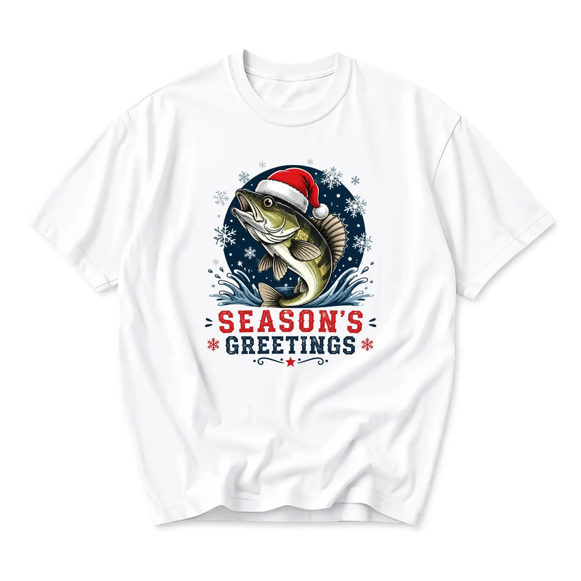 Graphic Tee Unisex Holiday Fishing Shirt Seasonal Bass Fish Print Crew Neck Short Sleeve Casual Cotton Apparel
