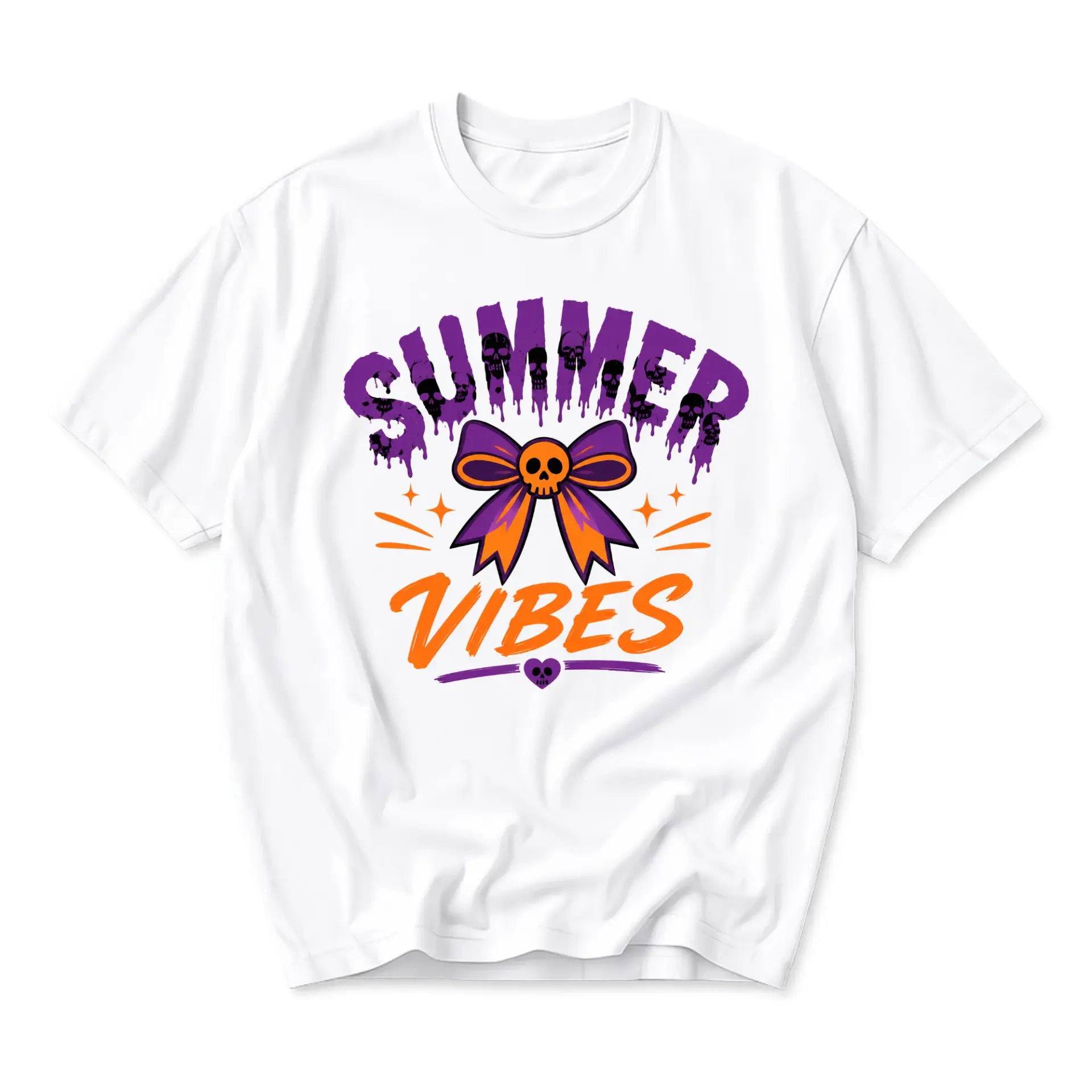 Graphic Tee Summer Vibes Bow and Skulls Unisex Crew Neck Short Sleeve Casual Cotton Blend Fashion Apparel Shirt