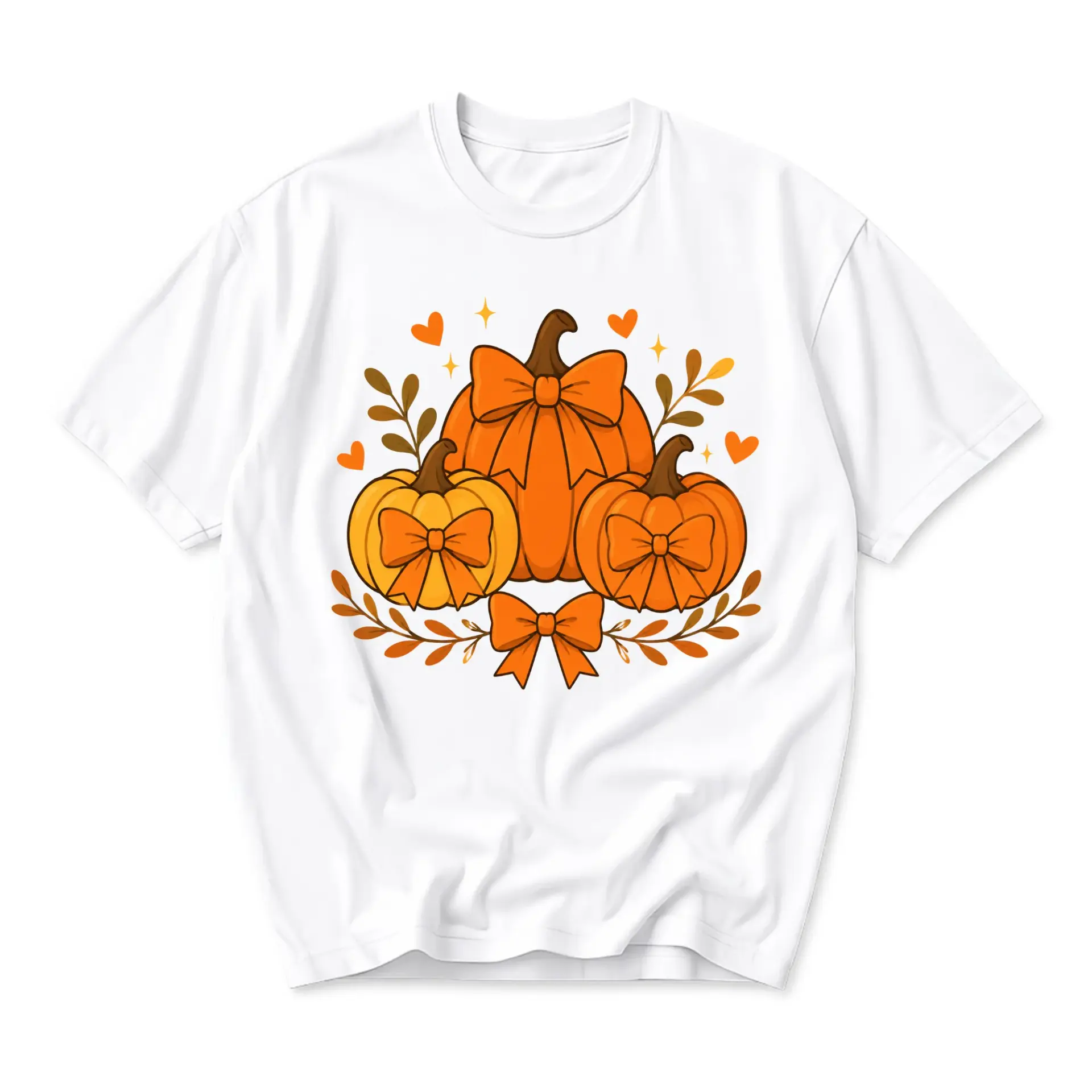 Graphic Tee Pumpkin Patch Bows Autumn Fall Seasonal Short Sleeve Unisex Crew Neck Apparel for Everyday Casual Wear