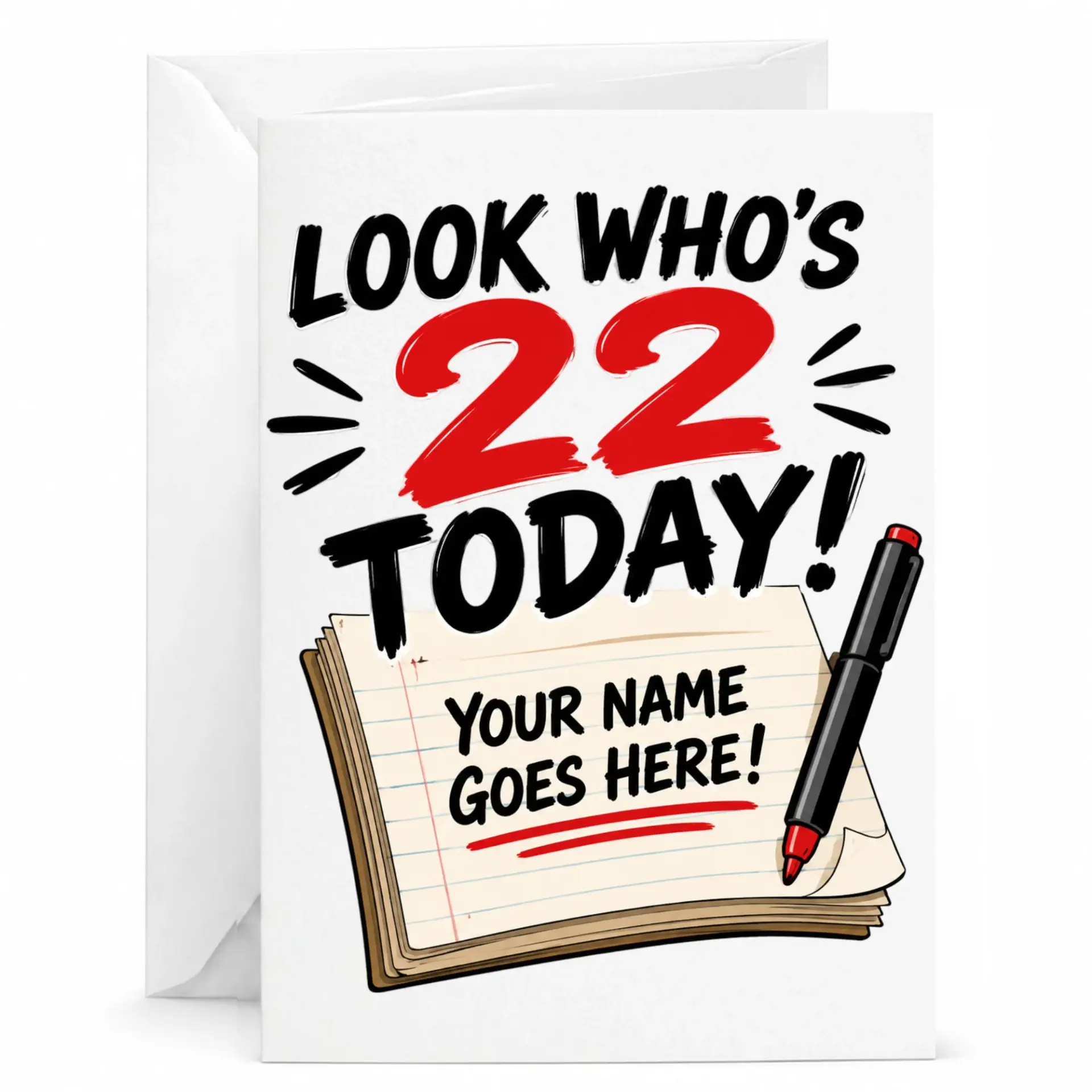 Birthday Card Look Who Is 22 Today Funny Personalized Celebration Greeting with Envelope for Twenty Second Birthday