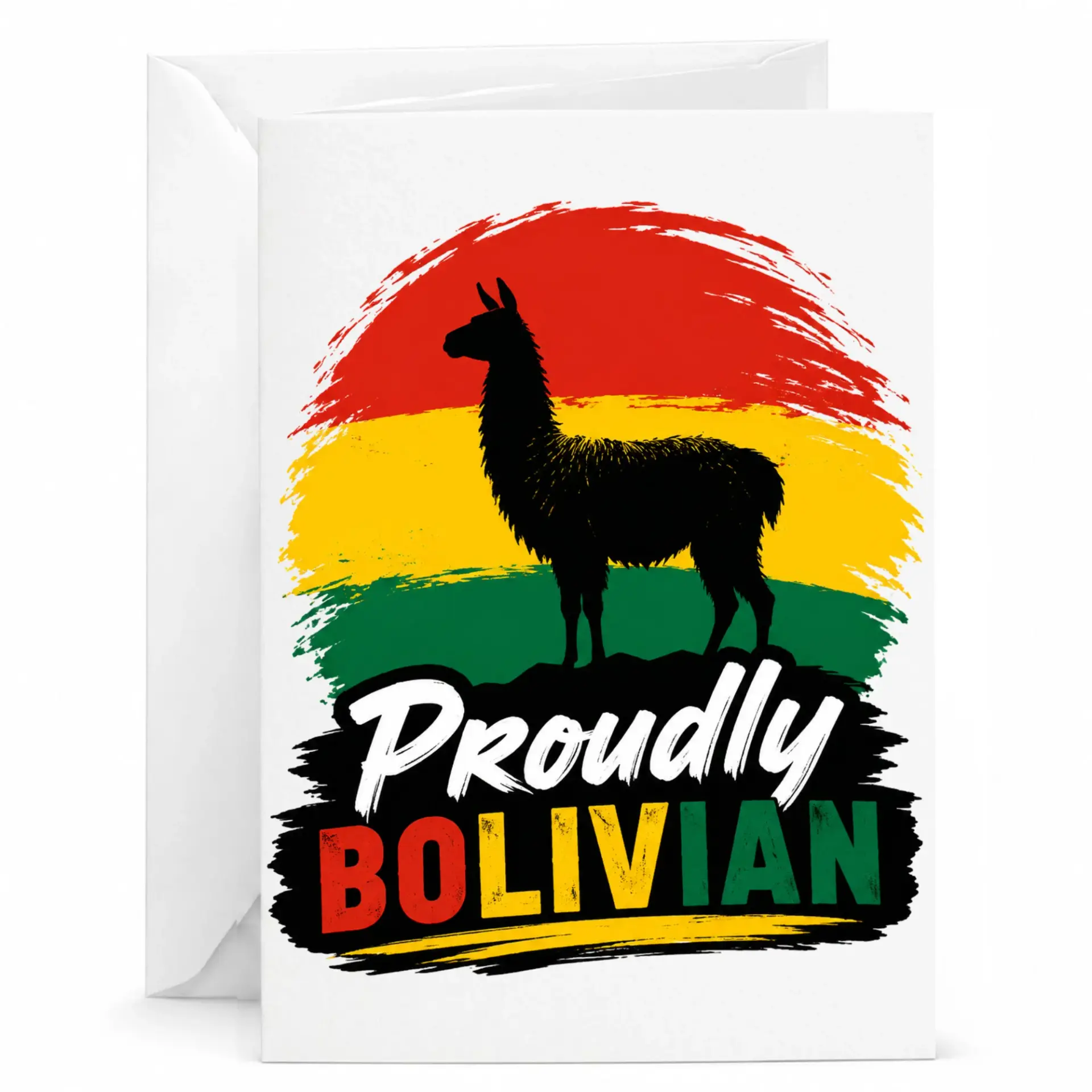 Greeting Card Proudly Bolivian Llama Silhouette Art Decorative Stationery for Any Occasion with White Envelope Included