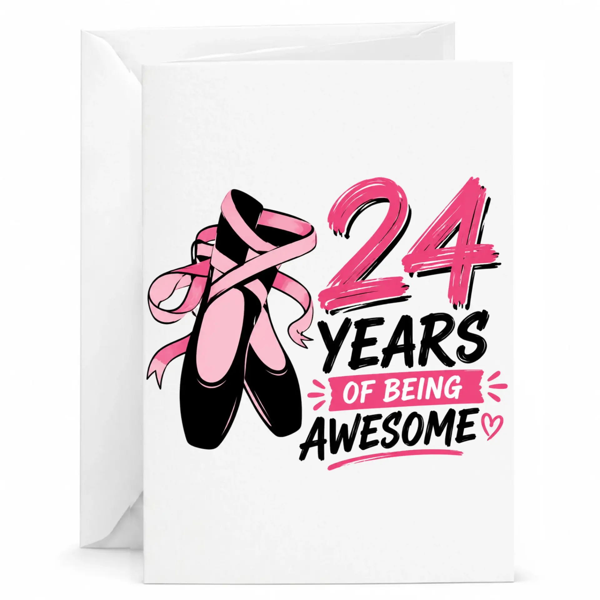 Birthday Greeting Card 24 Years of Being Awesome with Ballet Shoe Illustration for Dance Enthusiasts and Milestone Birthdays