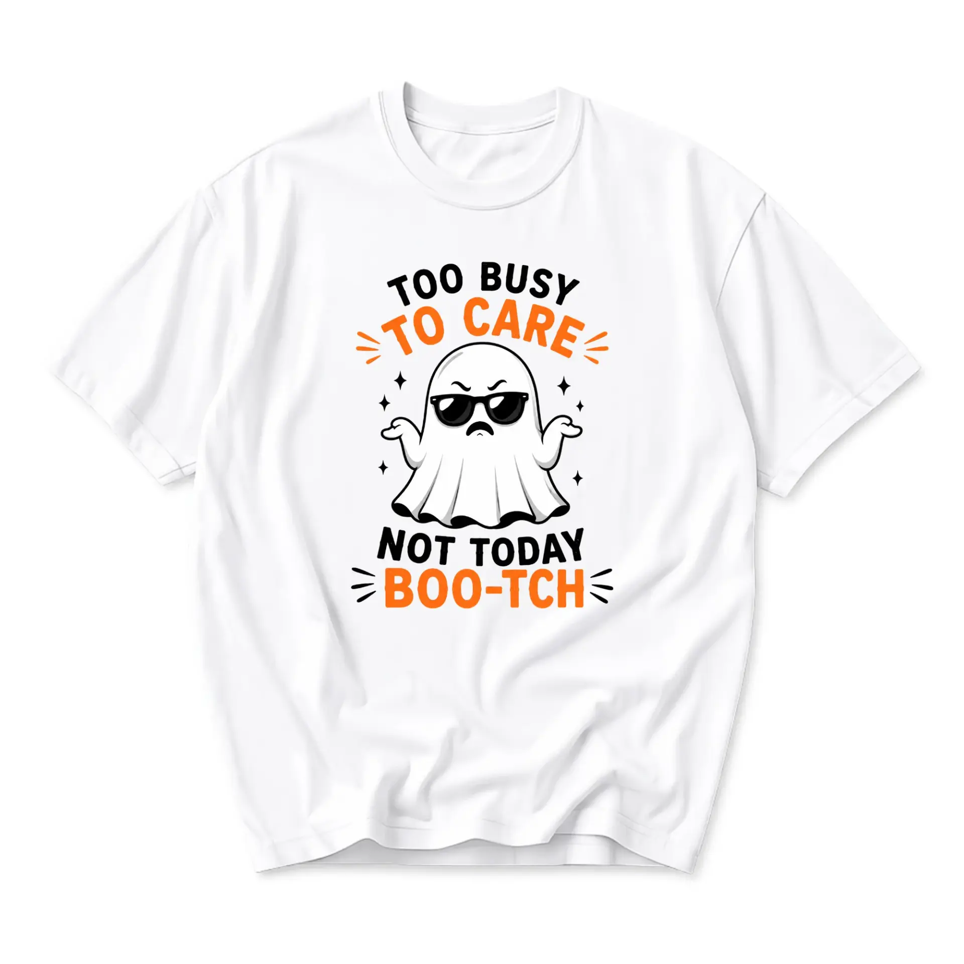 Funny Shirt Too Busy to Care Ghost Graphic Tee Unisex Crew Neck Casual Cotton Blend Apparel for Everyday Wear