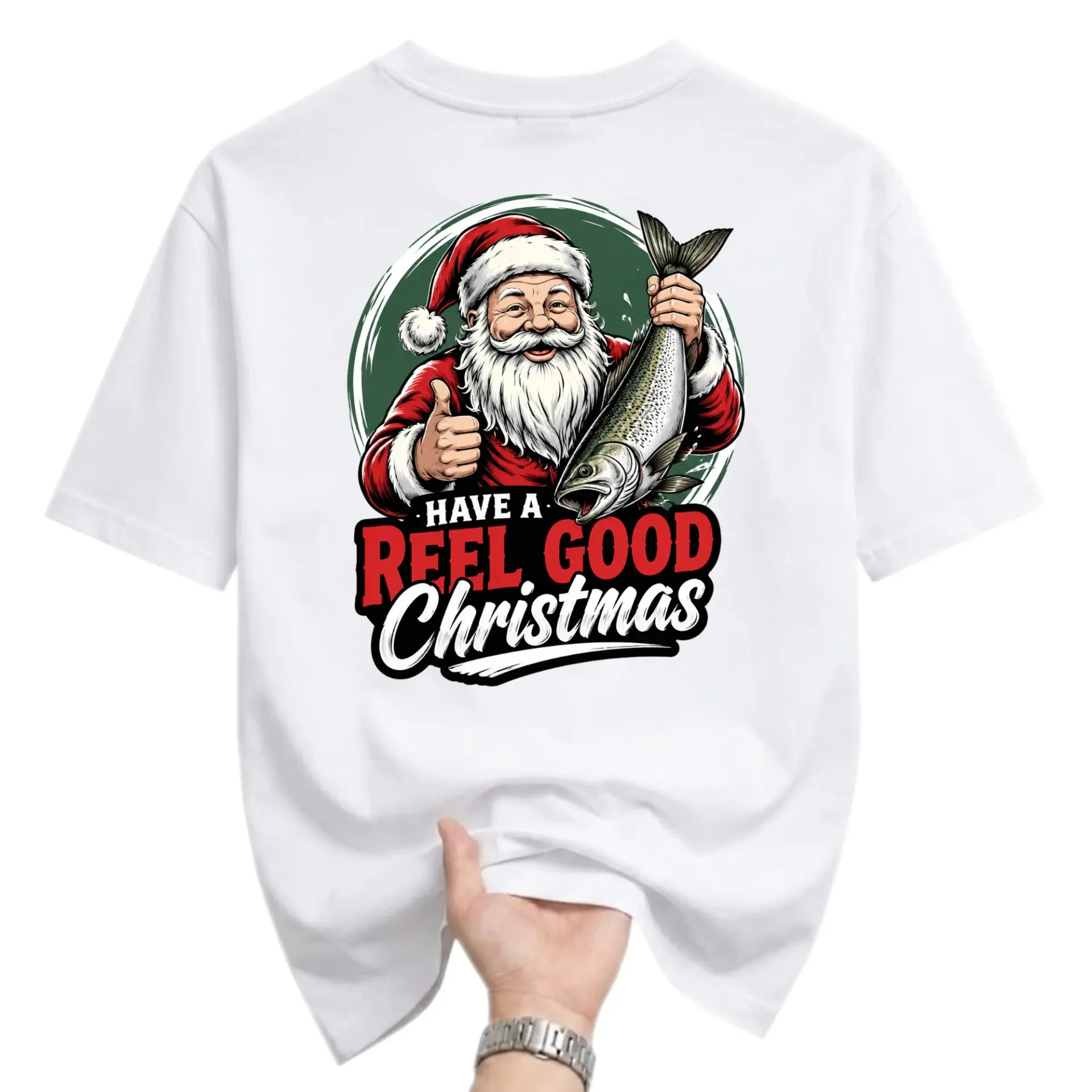 Funny Shirt Have a Reel Good Christmas Graphic Tee Santa Claus Fishing Unisex Crew Neck Cotton Blend Holiday Apparel