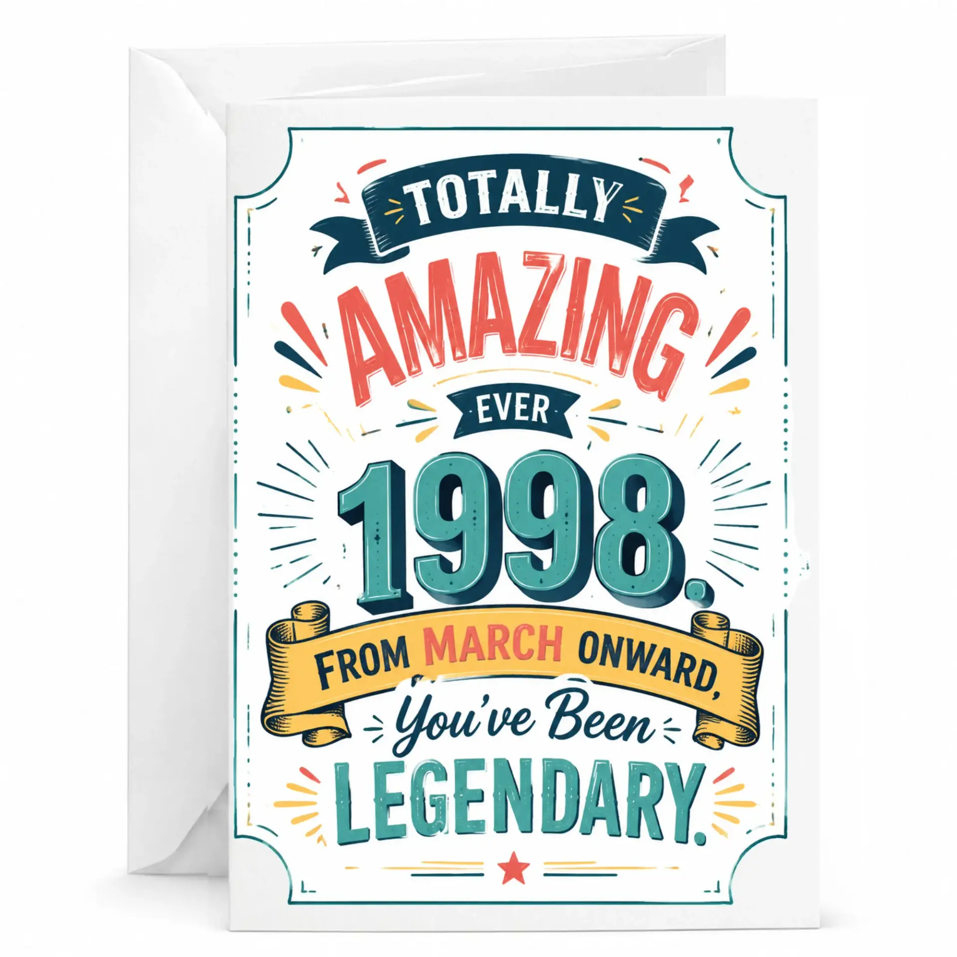 Birthday Card for 1998 Vintage Year Anniversary Greeting Card with Legendary Milestone Design and Envelope