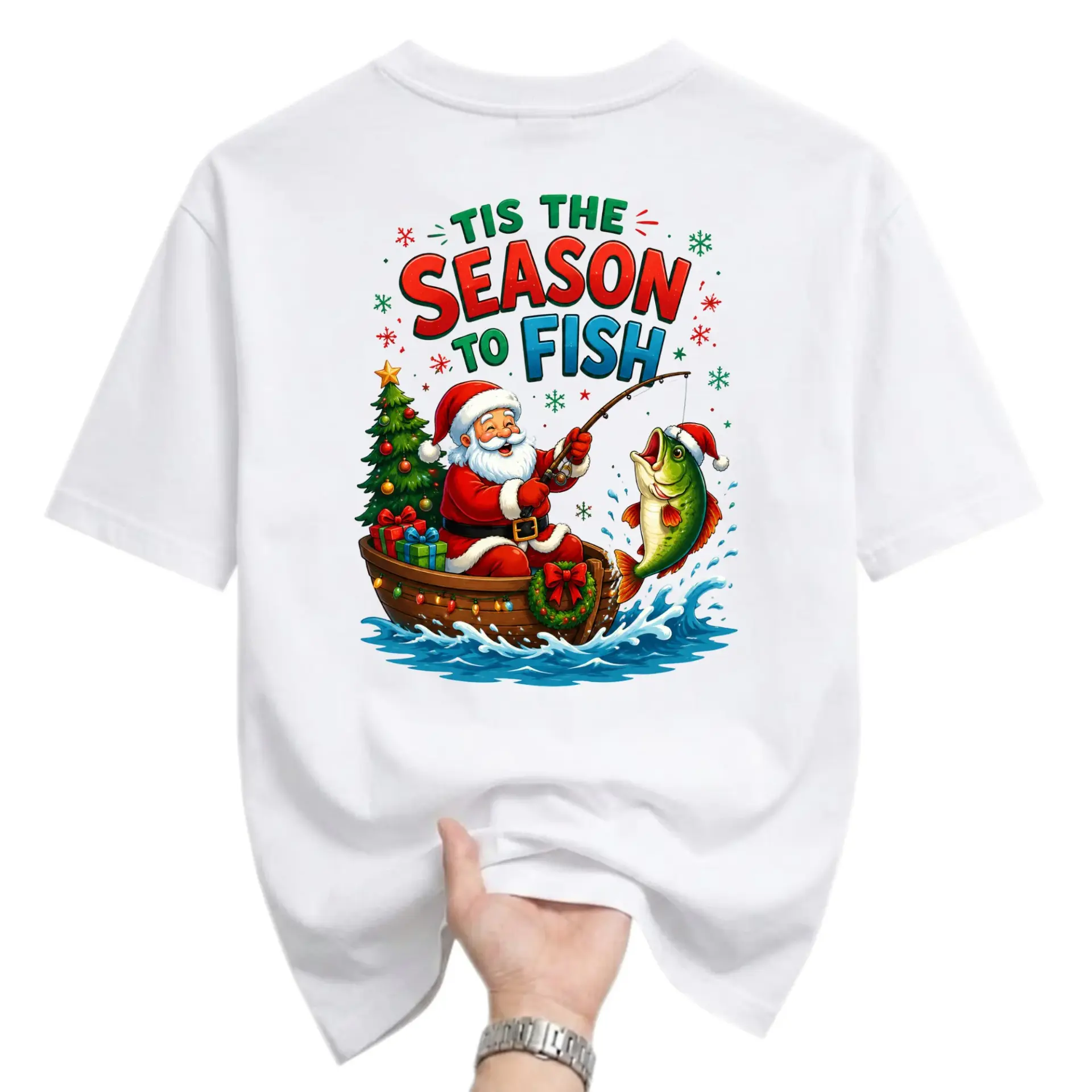 T-shirt Tis the Season to Fish Graphic Tee Funny Christmas Santa Claus