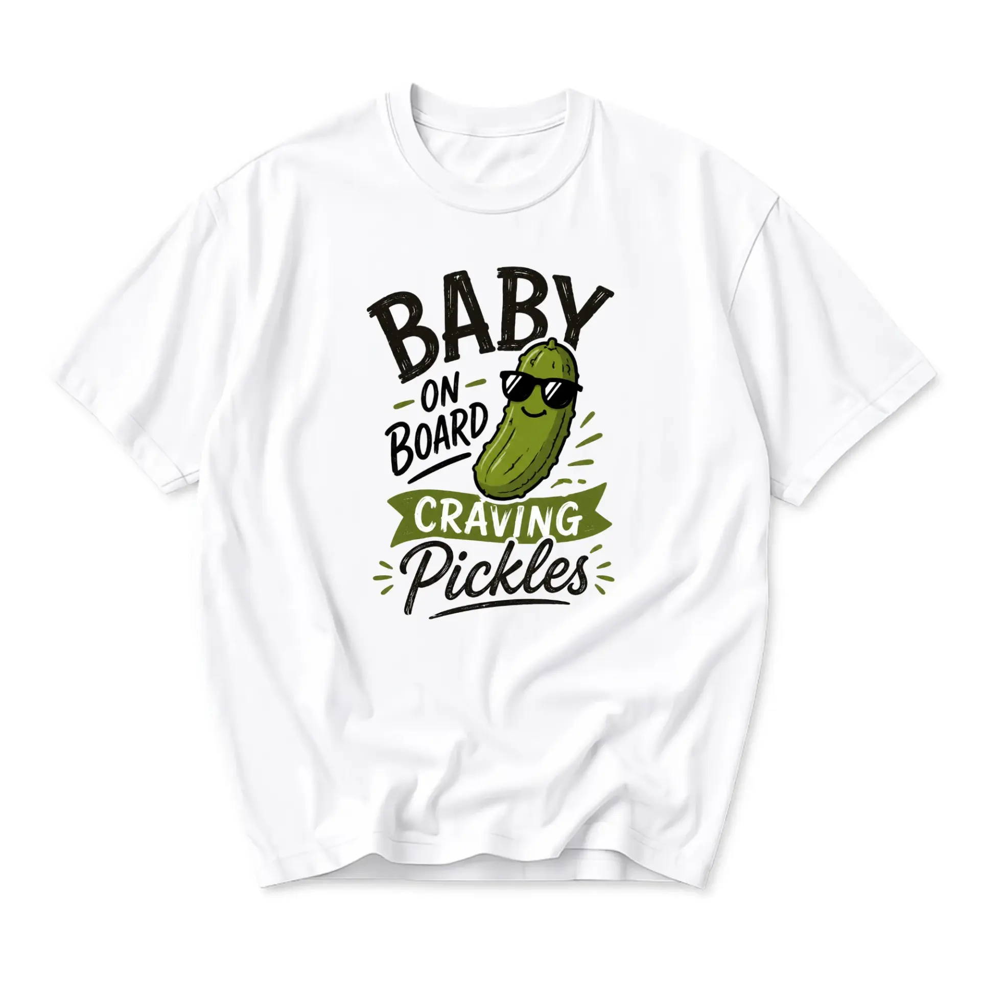 Funny Shirt Baby on Board Craving Pickles Graphic Tee Humorous Food Lovers Unisex Crew Neck Casual Cotton Blend Top