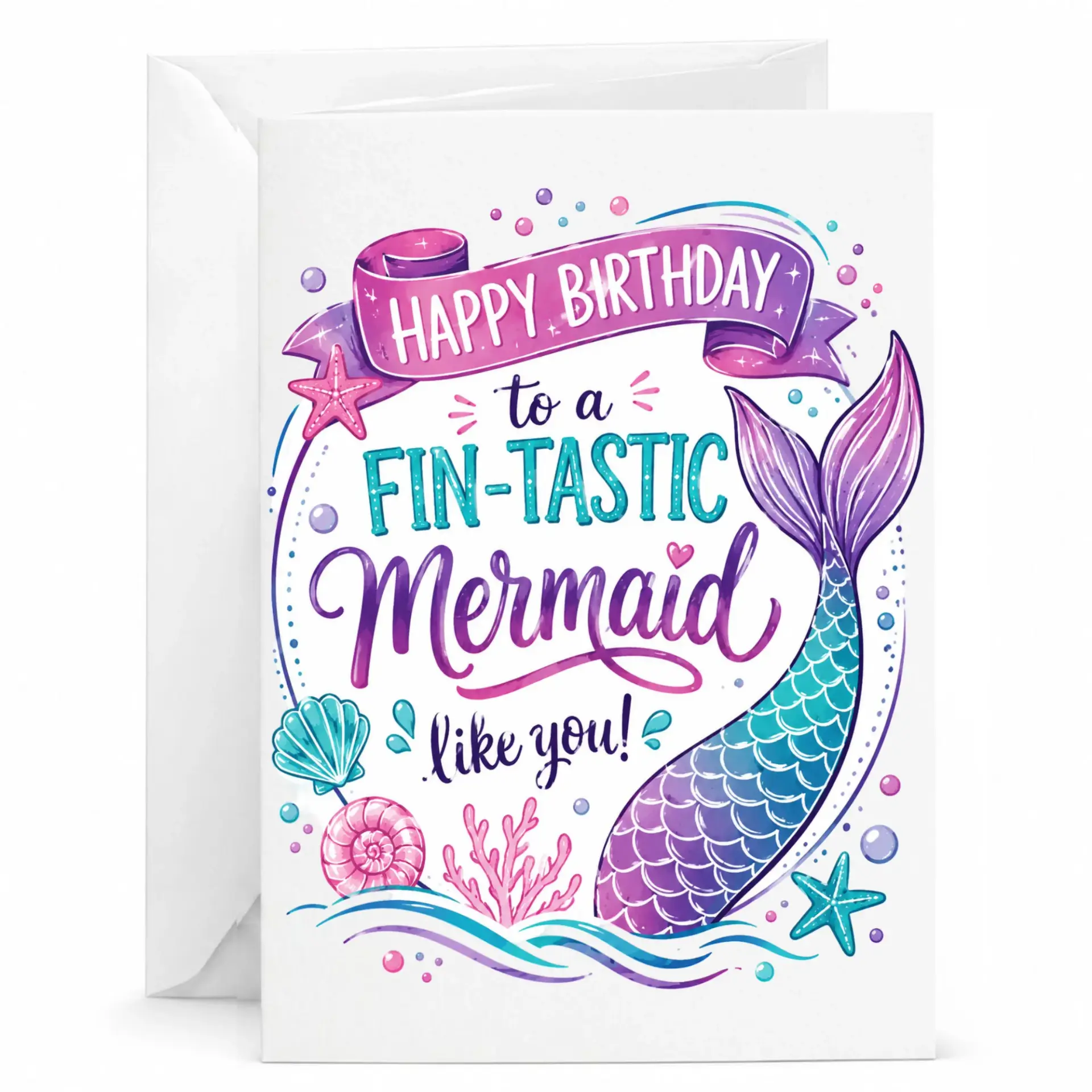 Birthday Card Happy to a Fin-Tastic Mermaid Like You Fun Ocean Themed Greeting for