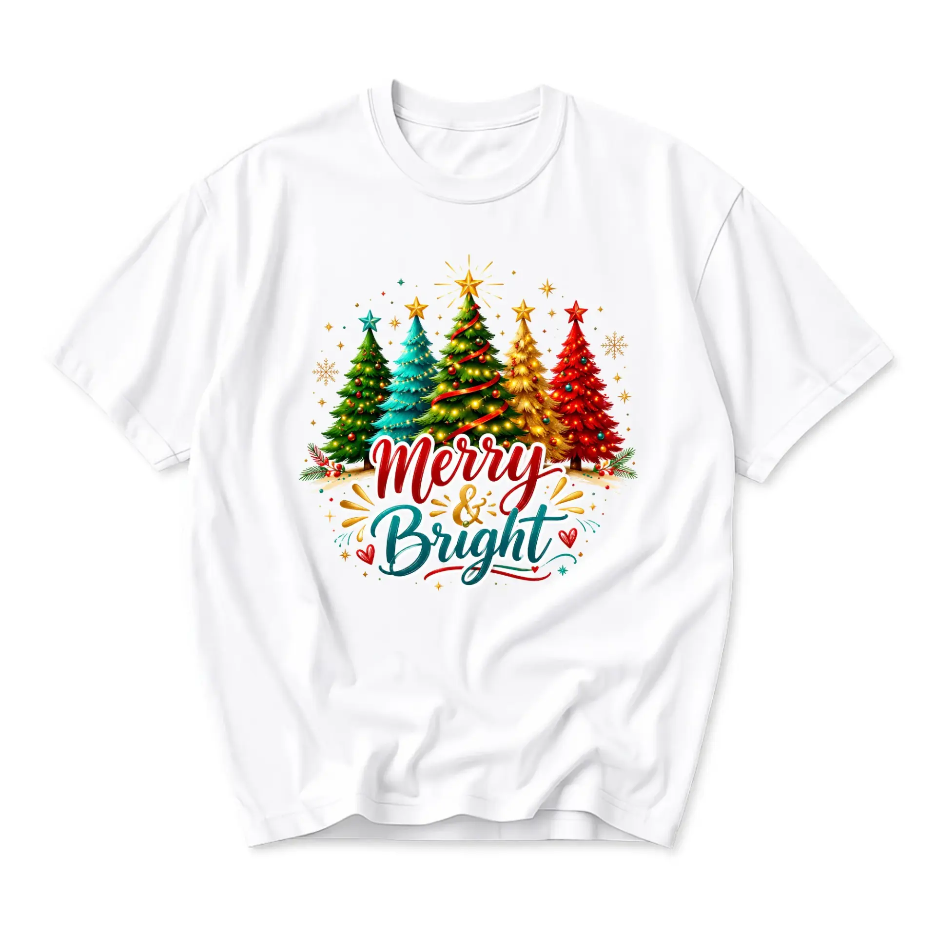 Graphic Tee Merry and Bright Christmas Tree Design Unisex Crew Neck Short