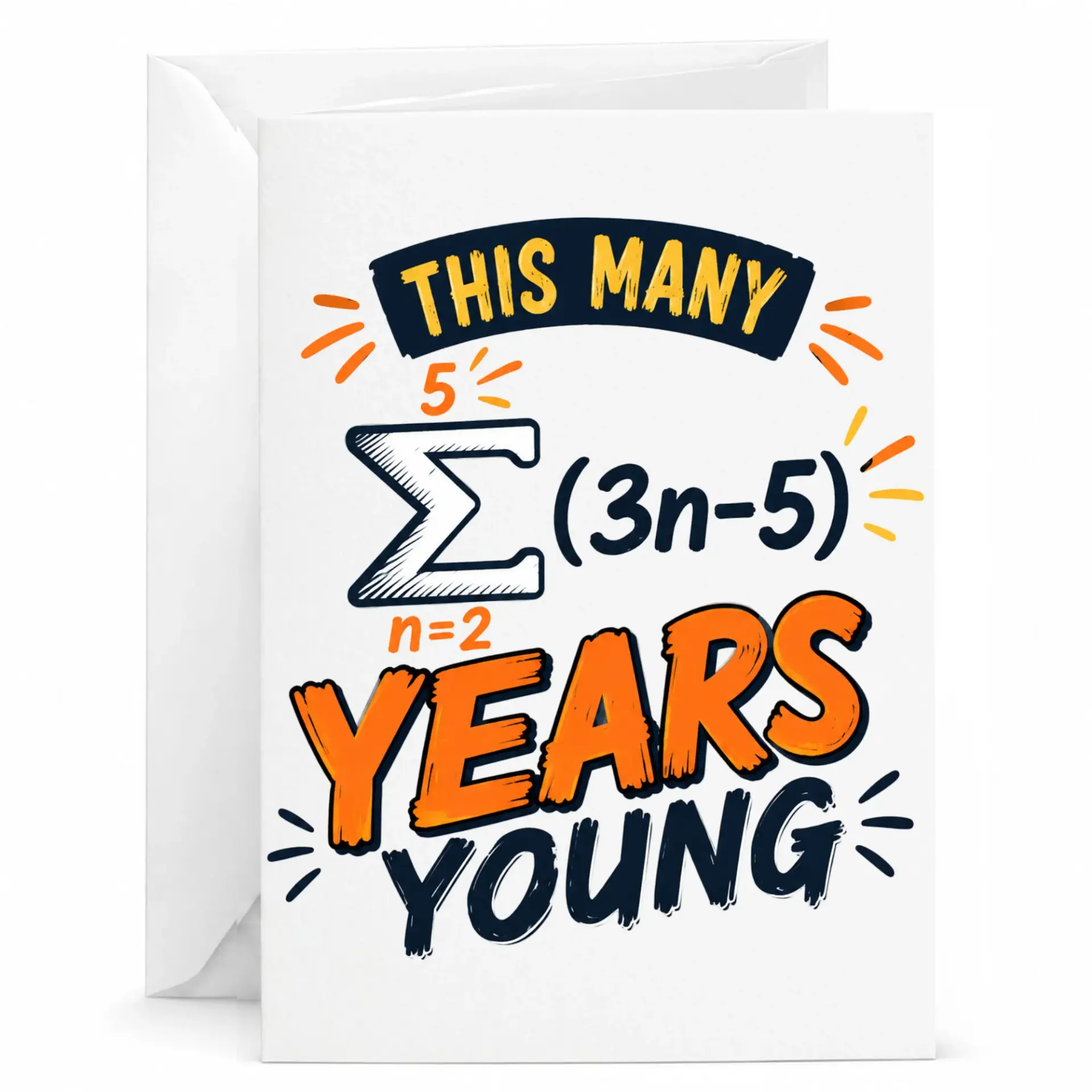 Funny Birthday Card for Math Lovers This Many Years Young Equation Greeting Card with Matching White Envelope