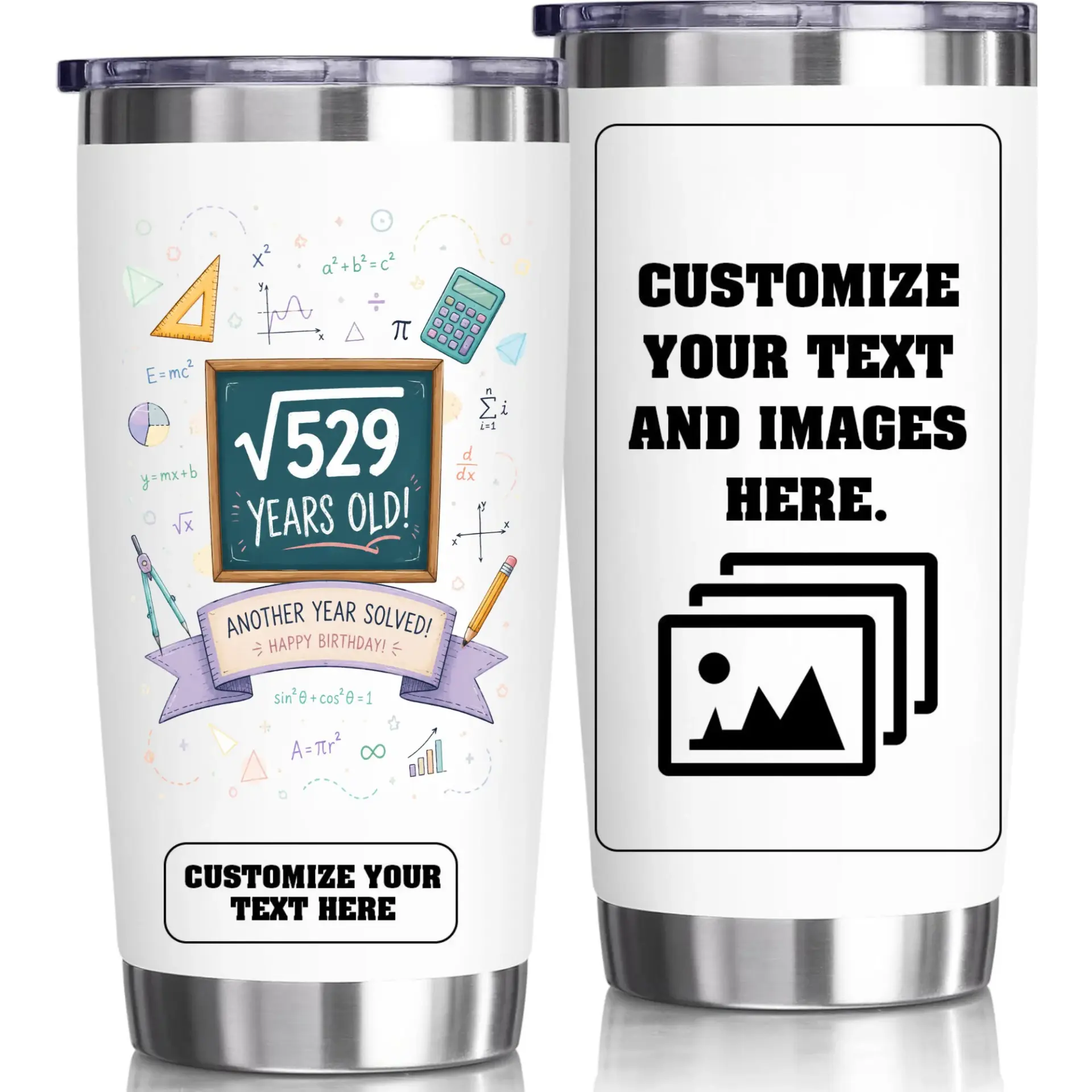 Stainless Steel Tumbler Math Birthday Theme 20oz Travel Cup Insulated Mug for Coffee and Tea Lovers Teacher Gift