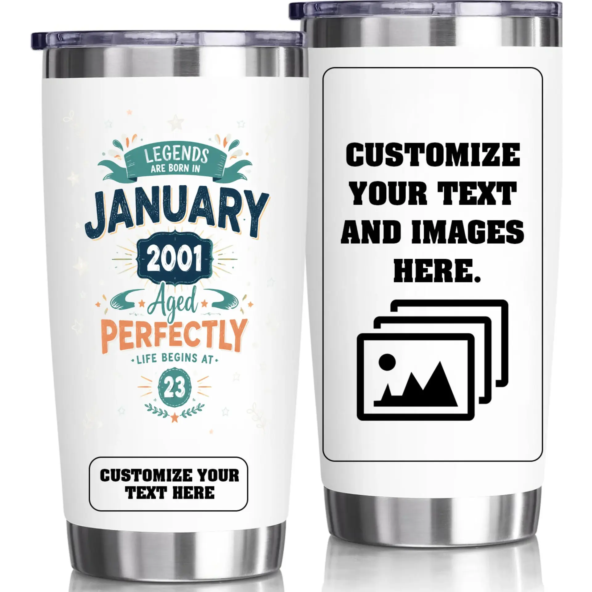Stainless Steel Tumbler 20oz Legends Born in January 2001 Aged Perfectly 23 Birthday Travel Coffee Mug Cup Gift