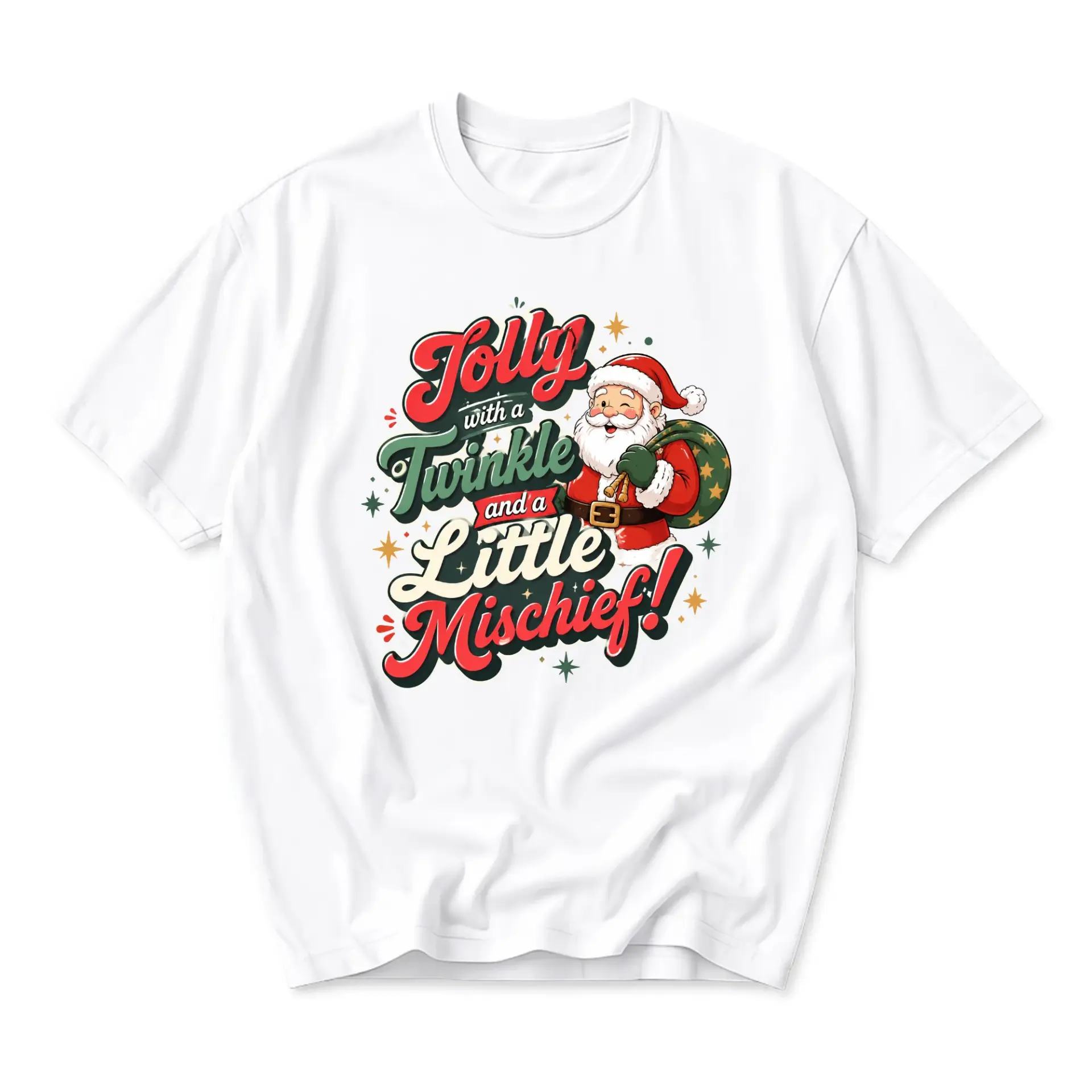 Funny Shirt Jolly with a Twinkle and a Little Mischief Holiday Graphic Tee Unisex Seasonal Crew Neck Short Sleeve