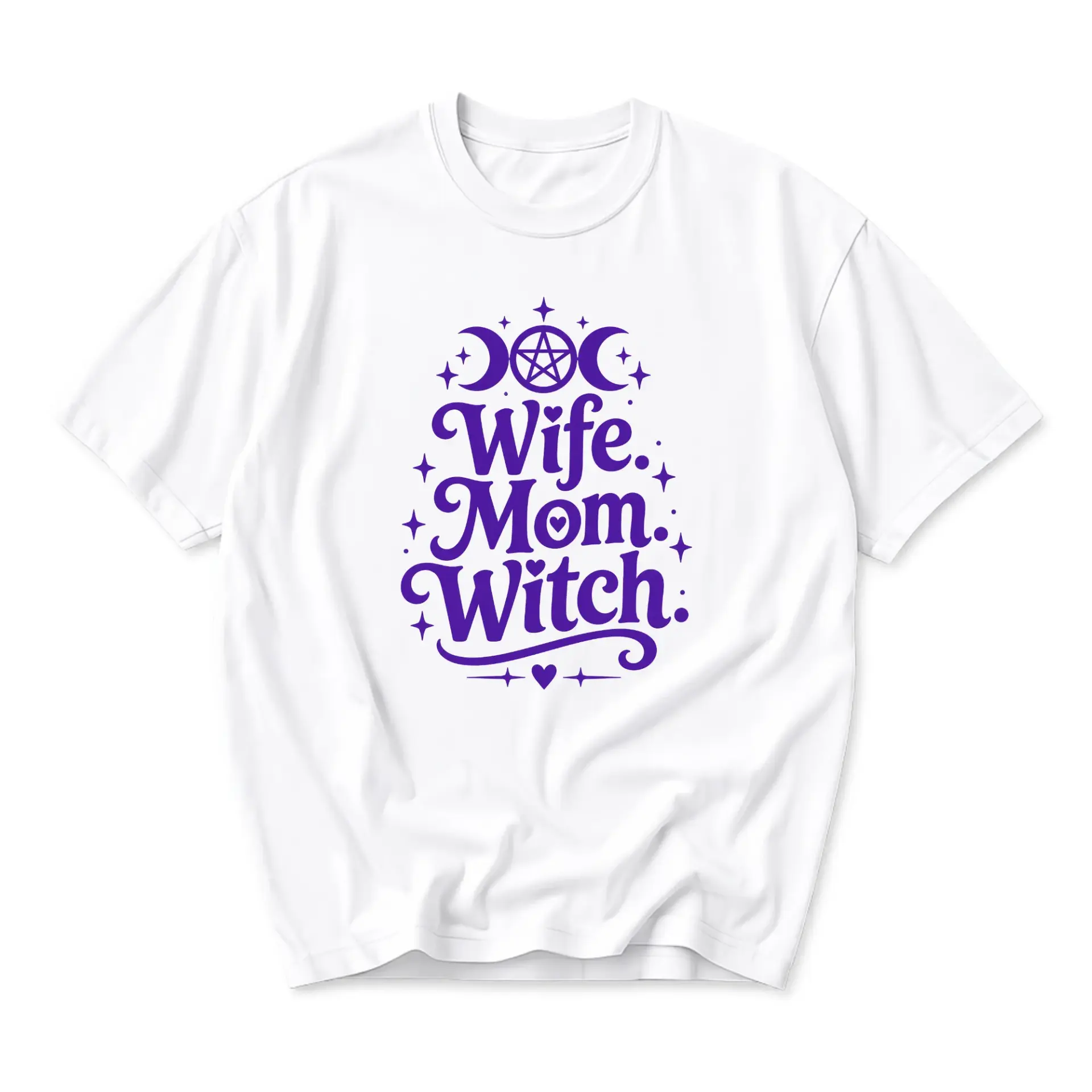 Funny Shirt Wife Mom Witch Graphic Printed T-Shirt Casual Celestial Mystical Theme Crew Neck Unisex Apparel White
