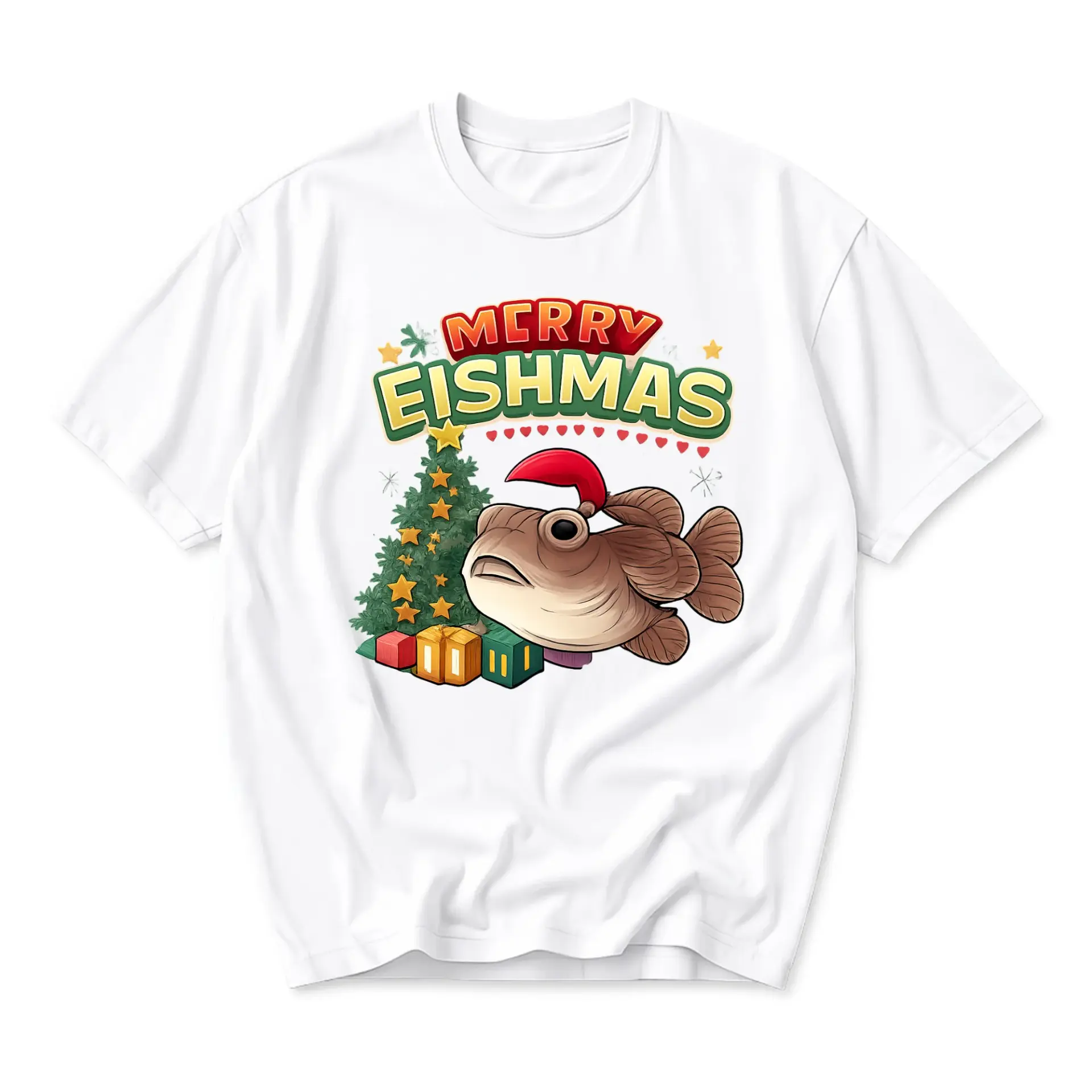 Funny Shirt Merry Eishmas Graphic Tee Casual Unisex Crew Neck Top Soft Cotton Everyday Apparel for Holiday Enthusiasts