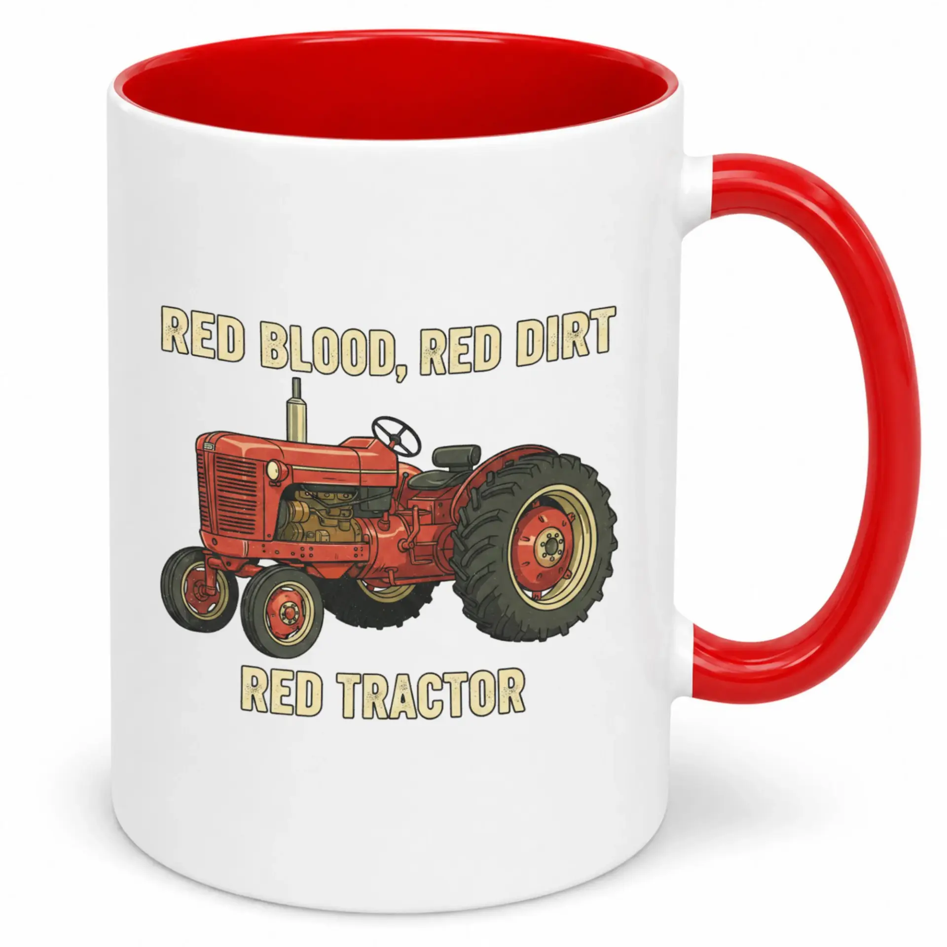 Funny Red Tractor Farmer Coffee Mug with 'red Blood Dirt' Design Durable Ceramic Drinkware for Rural Lifestyle Enthusiasts