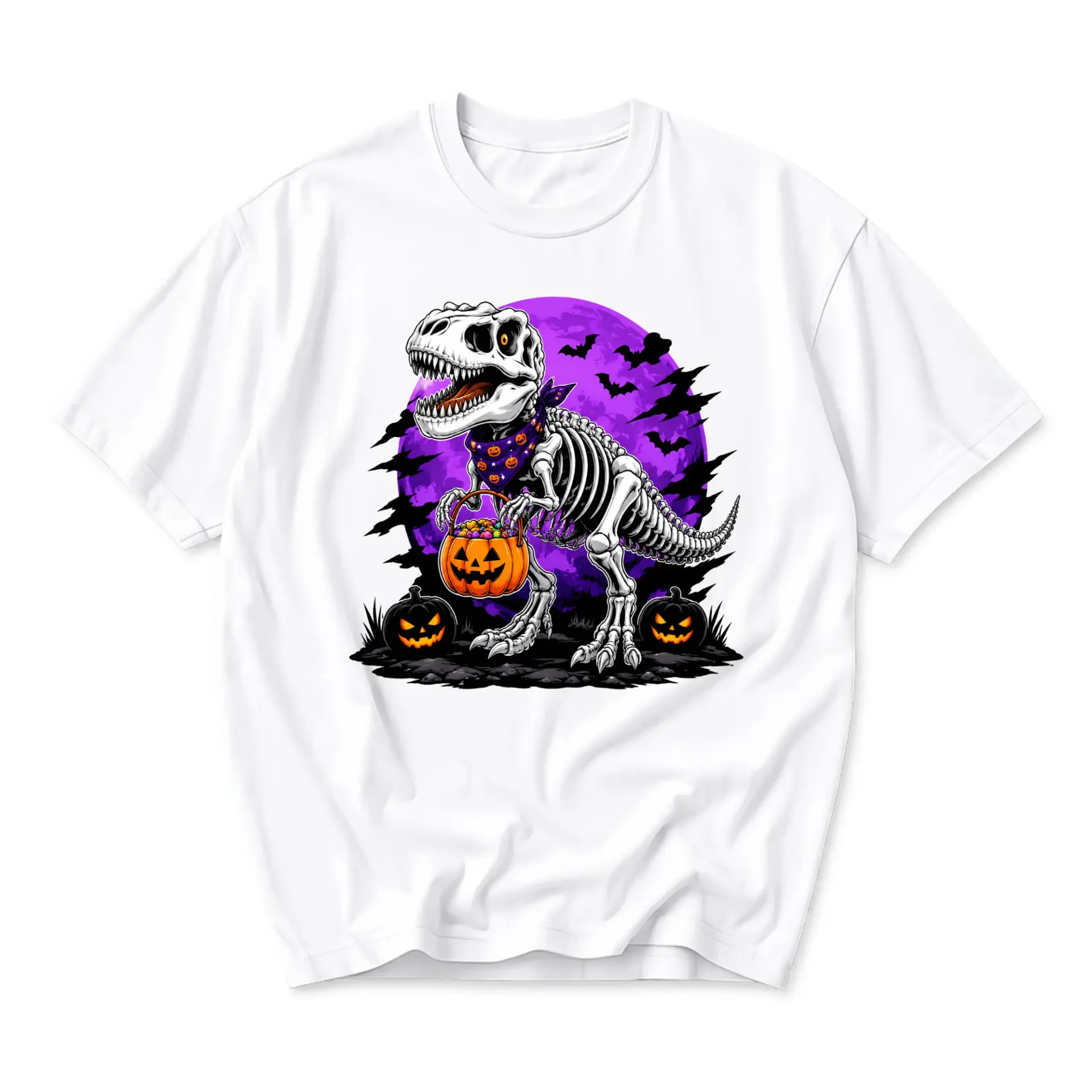 Graphic Tee Skeleton T-Rex Dinosaur Halloween Costume T-Shirt Funny Seasonal Crew Neck Unisex Apparel for Casual Wear