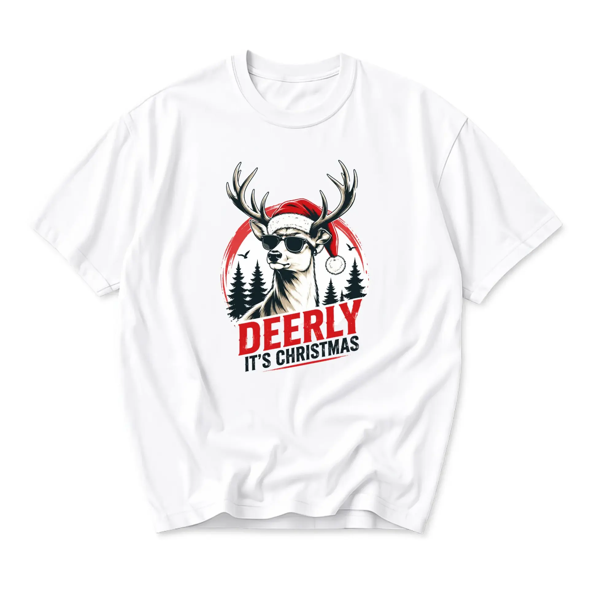 Graphic Tee Deerly It's Christmas Funny Reindeer Holiday Unisex Crew Neck