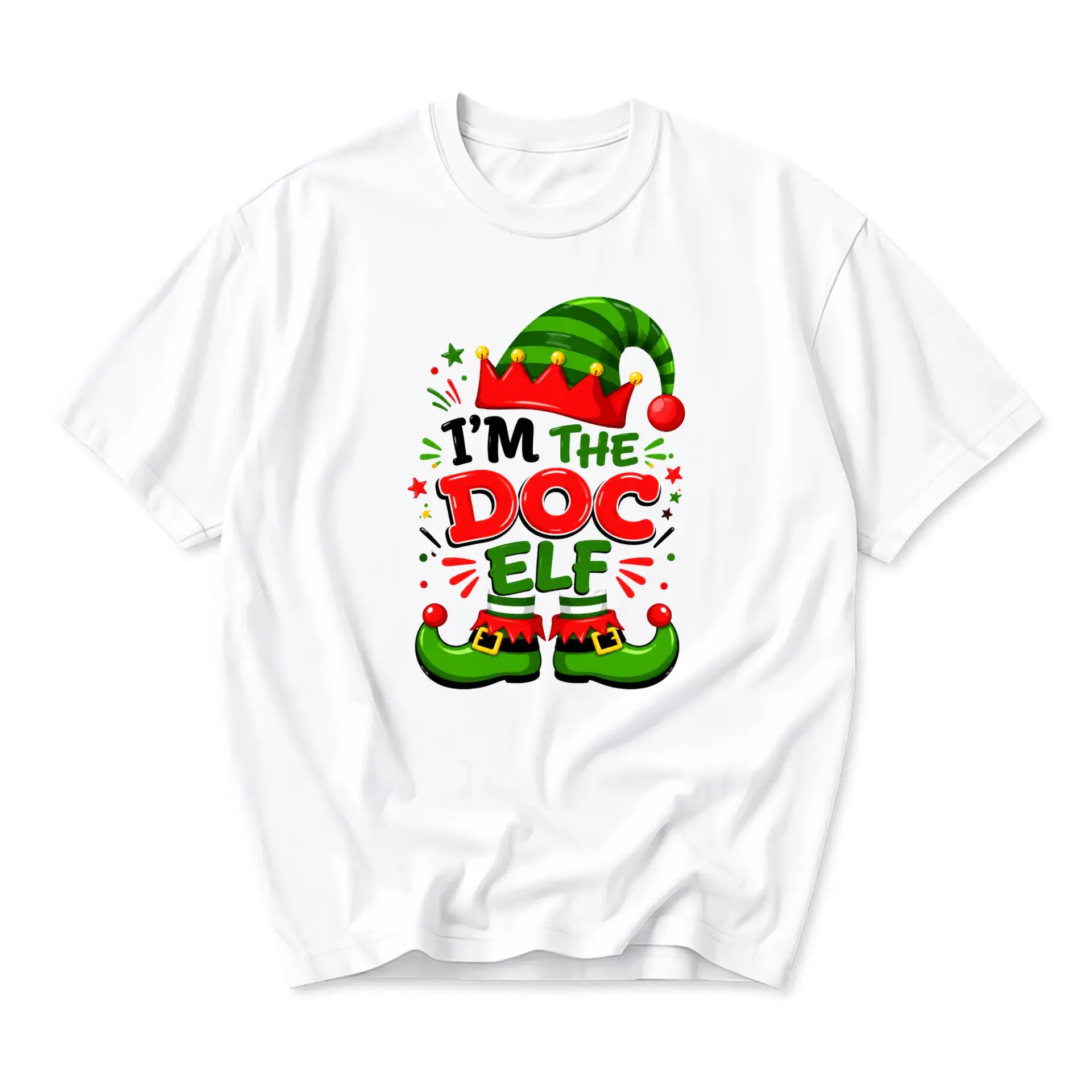 Funny Shirt I Am the Doc Elf Graphic Tee Holiday Seasonal Apparel Unisex Crew Neck Short Sleeve Casual Wear Top